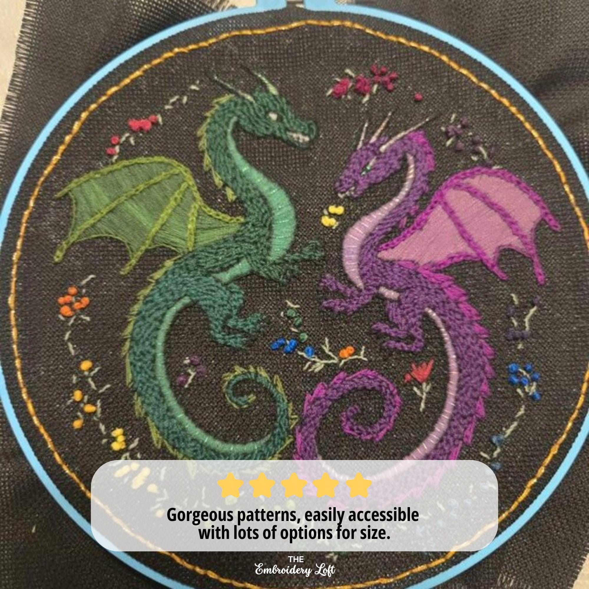 Twin Dragons Hand Embroidery Pattern