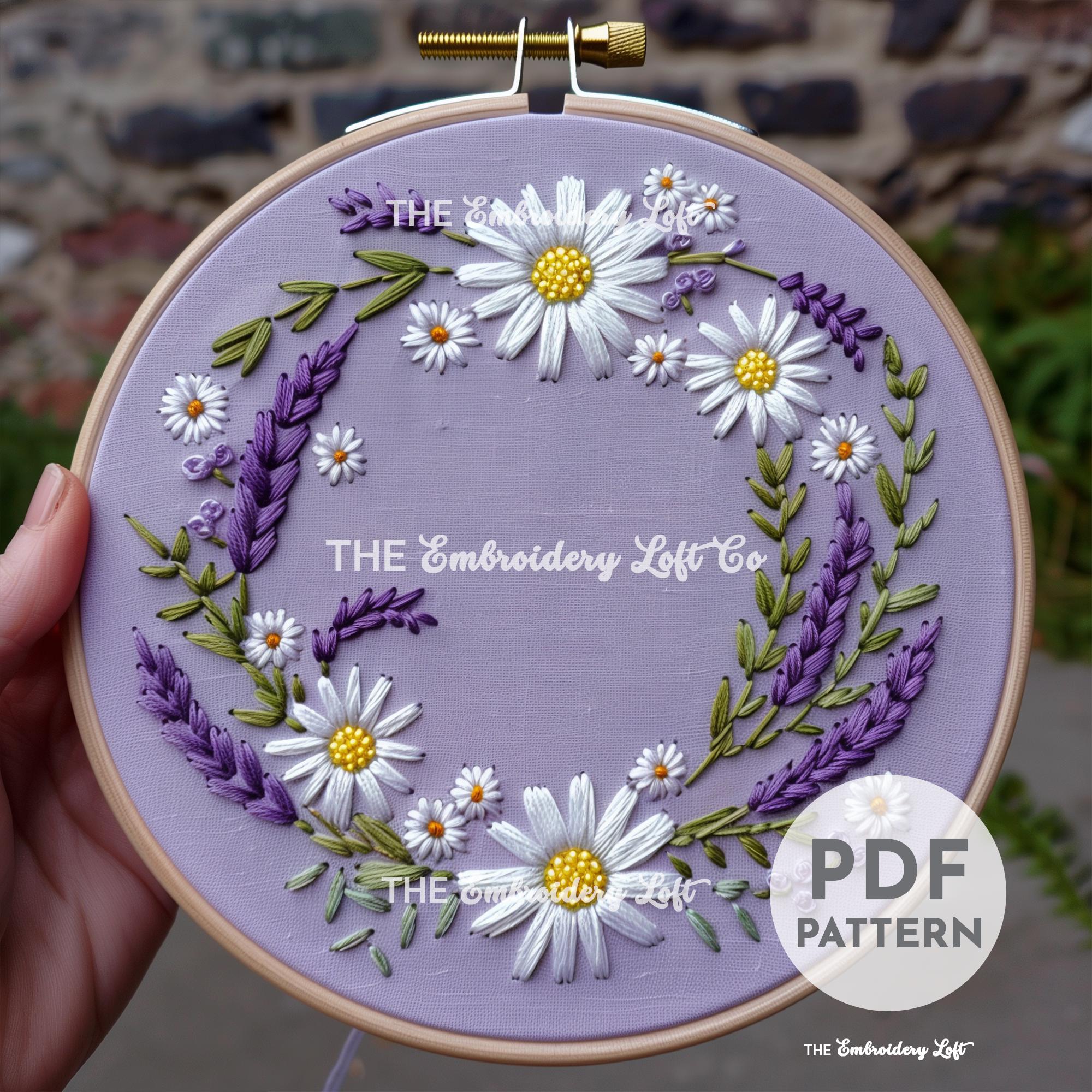 Purple and White Floral Wreath Hand Embroidery Pattern