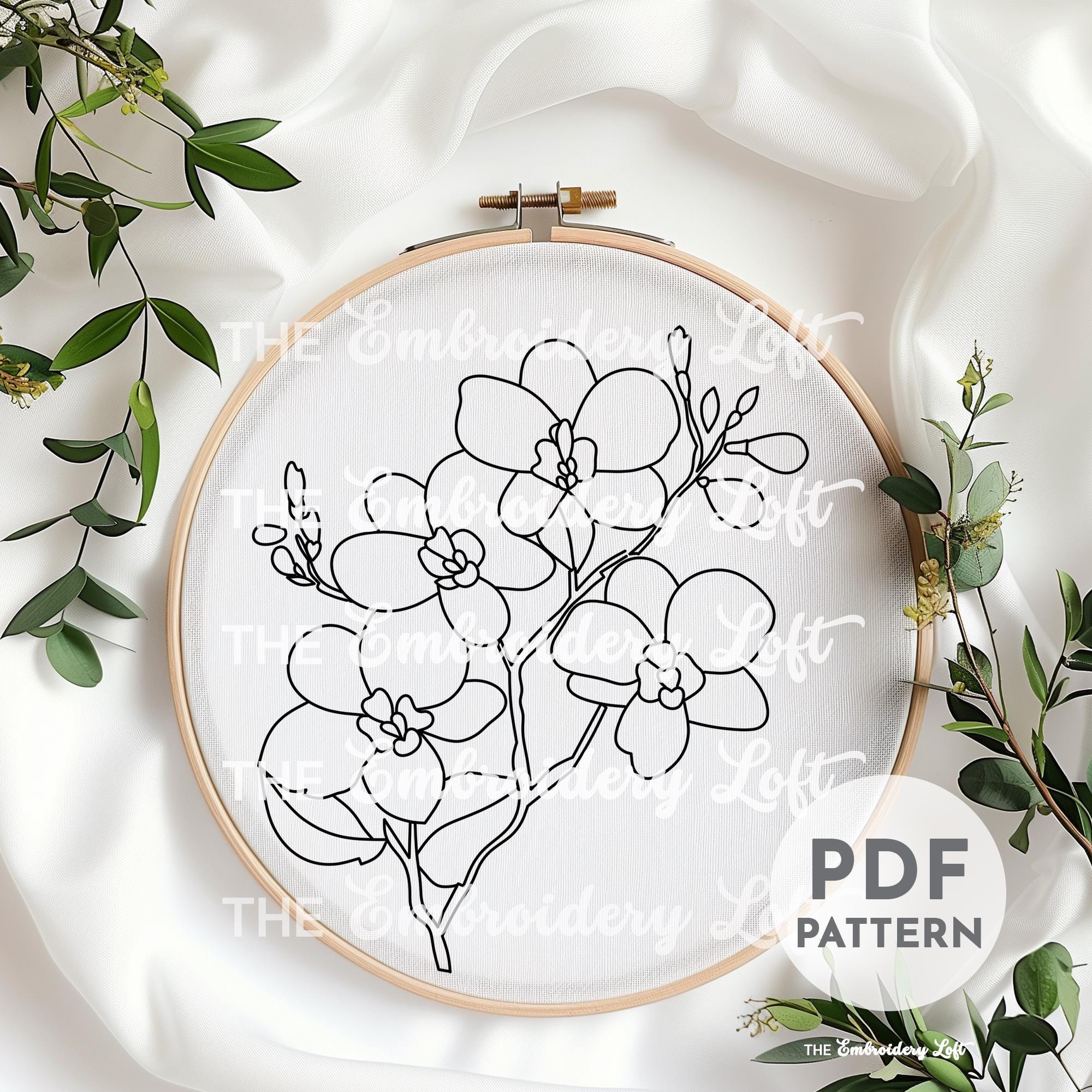 White Orchid Hand Embroidery Pattern