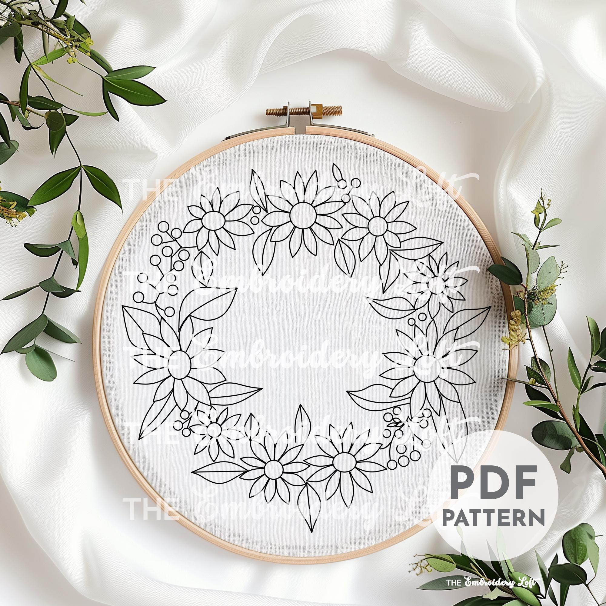 Sunflower Wreath Hand Embroidery Pattern
