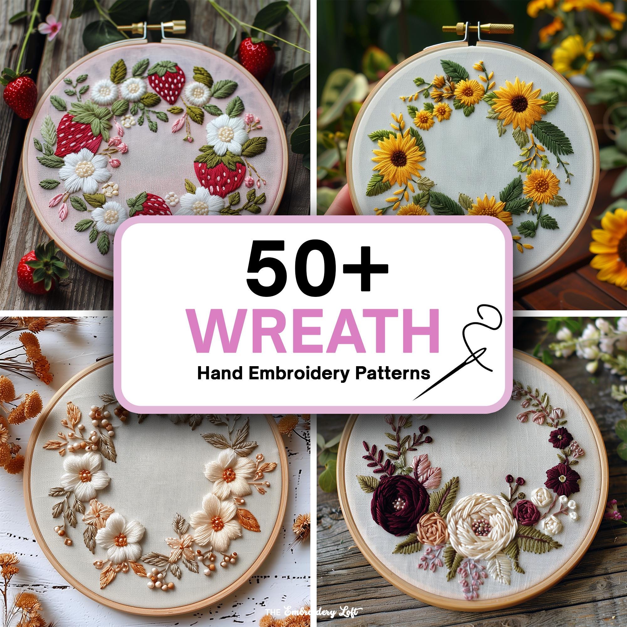 MINI COLLECTION, Wreaths Hand Embroidery Pattern Collection, Current and Future Designs, Lifetime Access, Hand Embroidery, Embroidery PDF