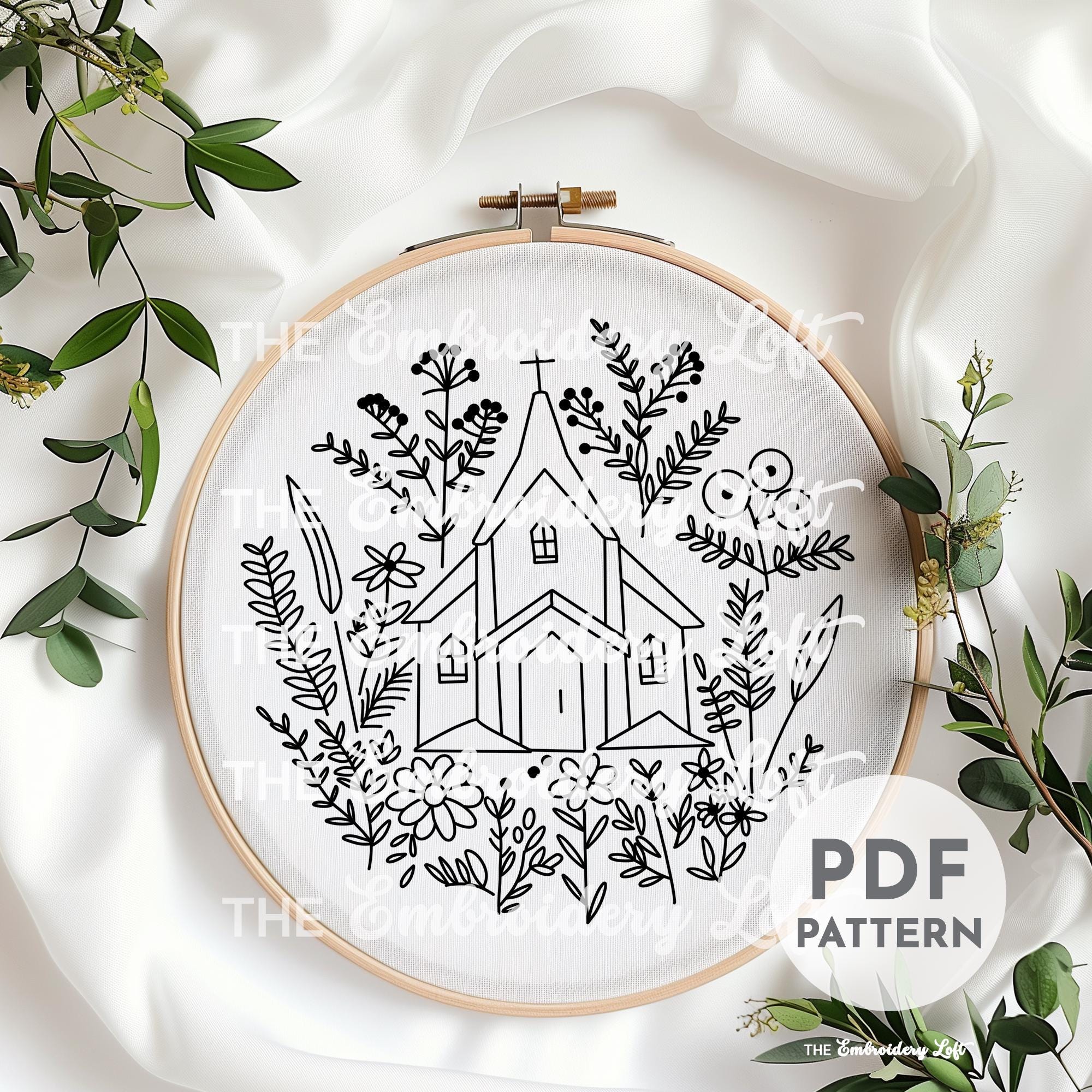 Floral Church Embroidery Pattern