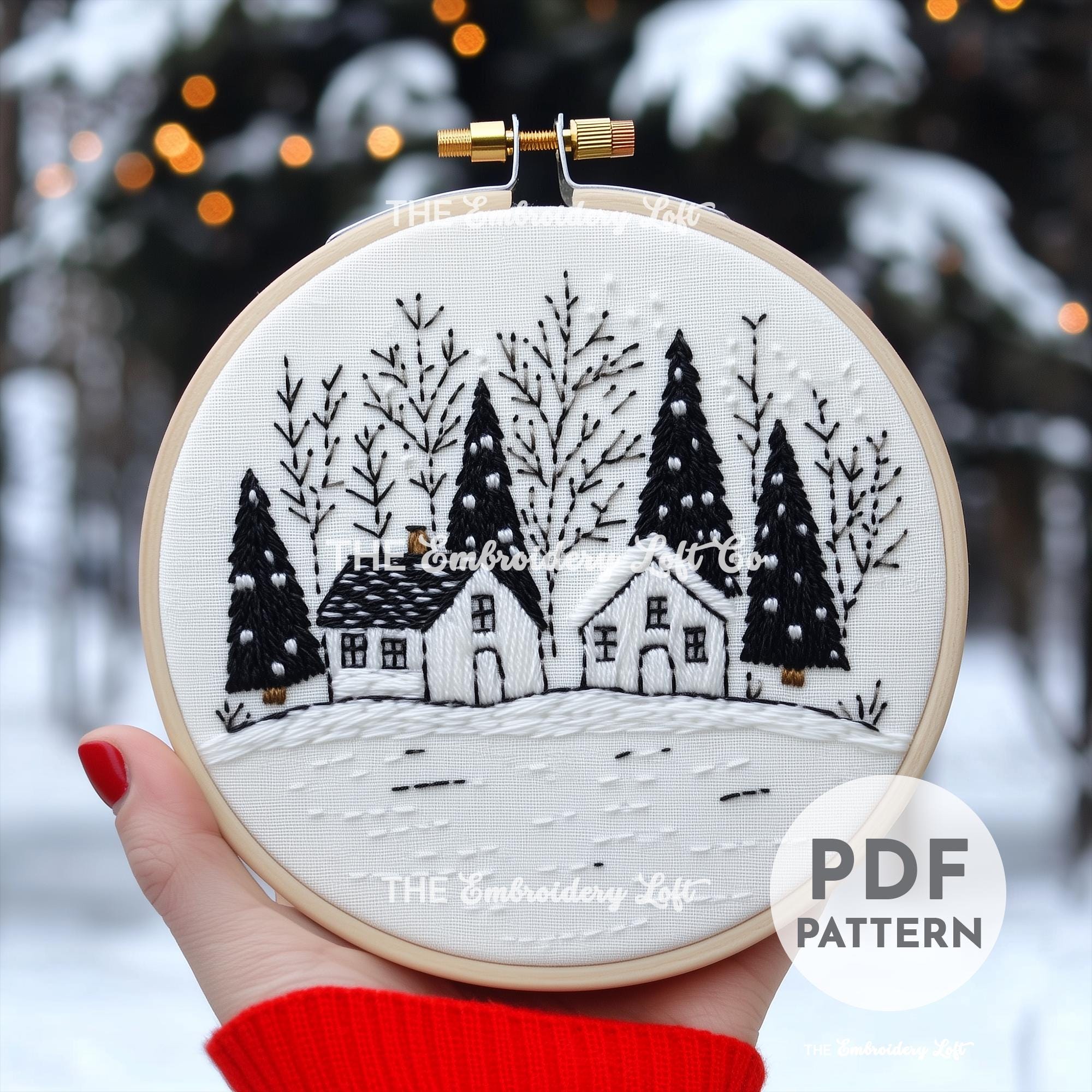 Winter Village Hand Embroidery Pattern