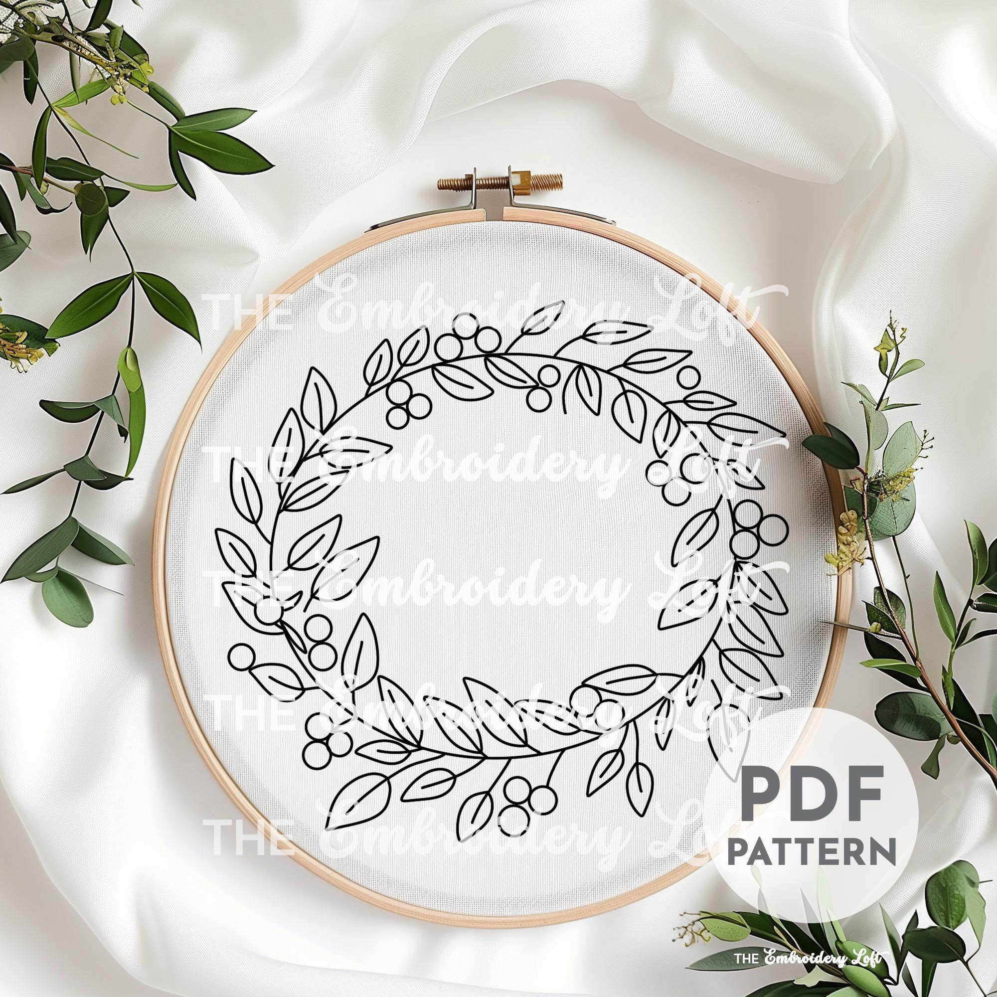 Winter Wreath Hand Embroidery Pattern