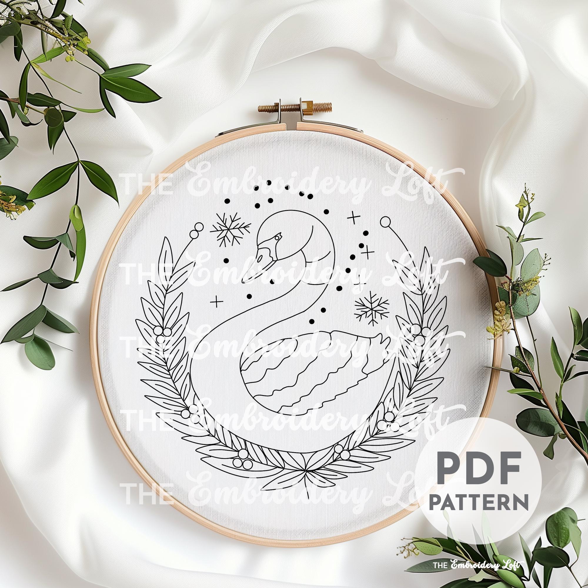 Twelve Days of Christmas, Seven Swans Swimming Hand Embroidery Pattern