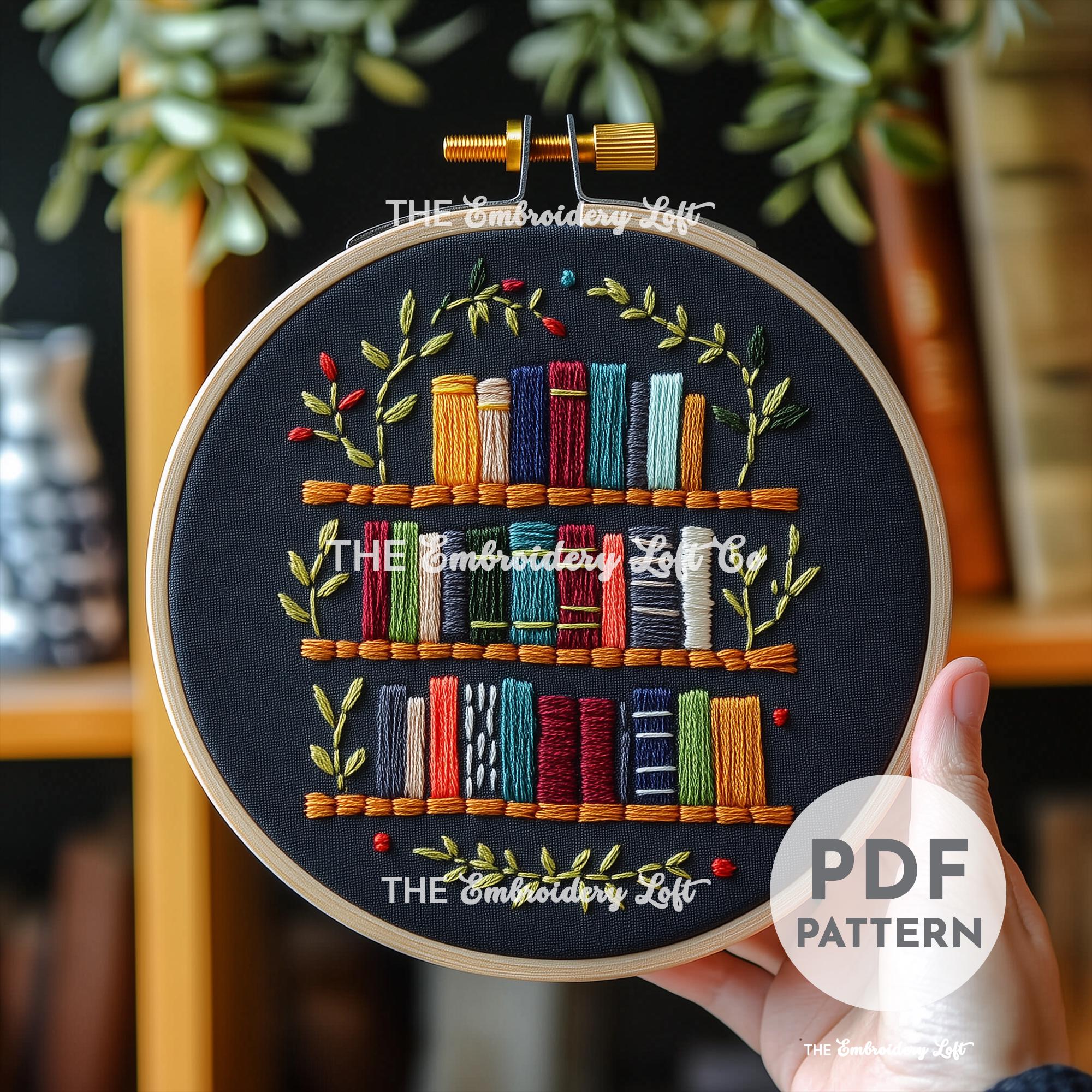 Floral Bookshelf Hand Embroidery Pattern