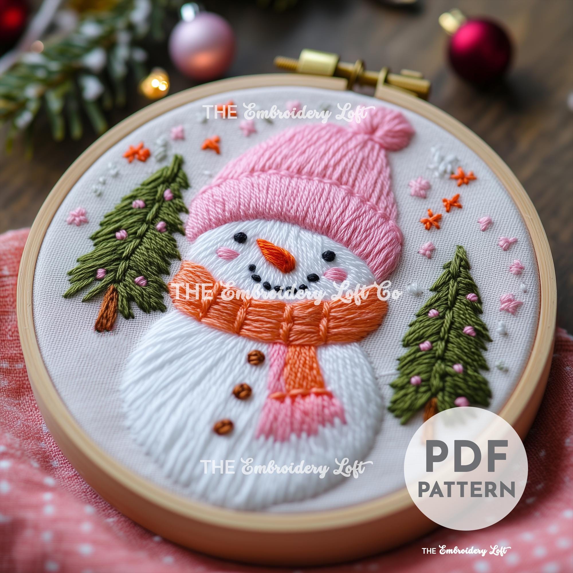 Pink Snowman Hand Embroidery Pattern