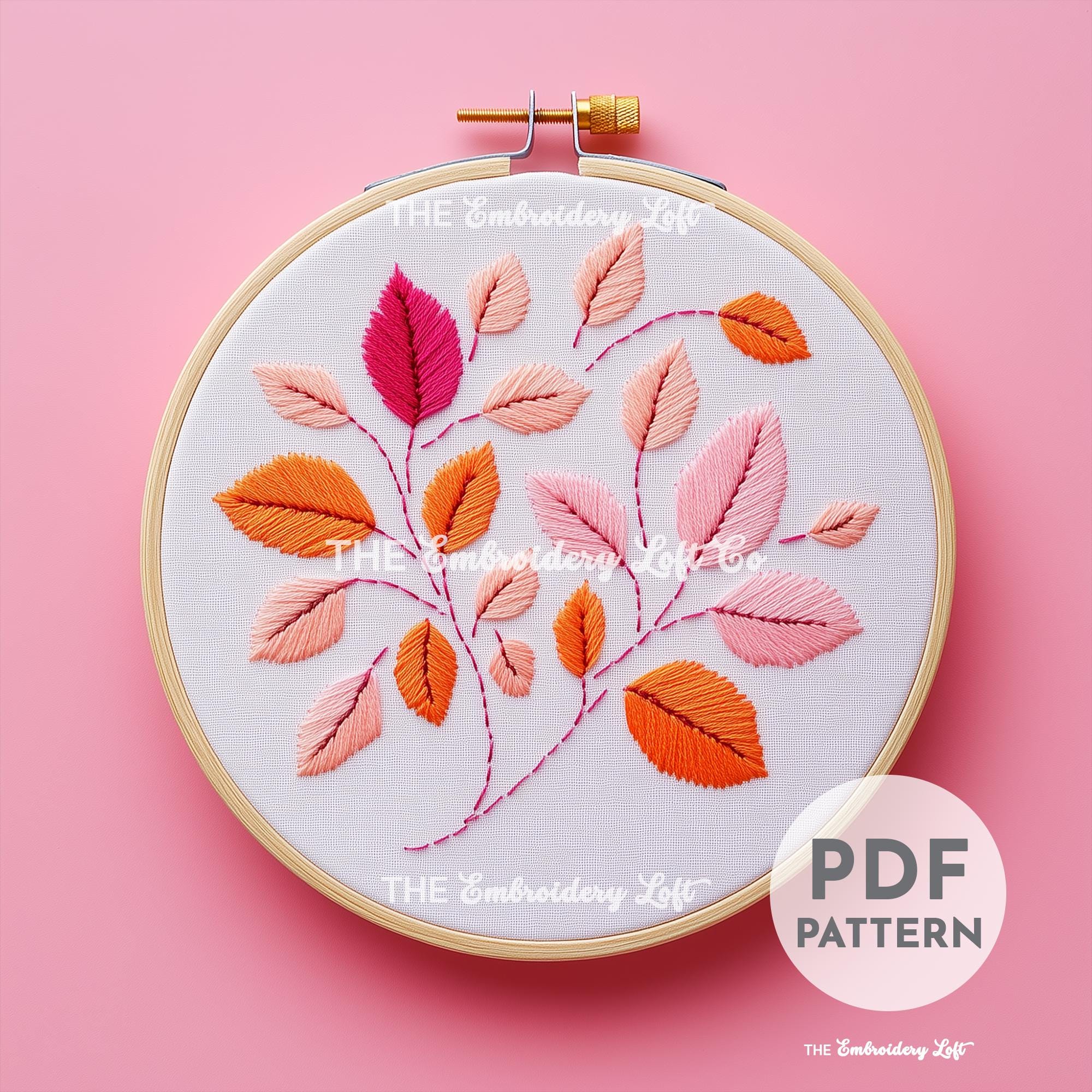 Retro Autumn Leaves Hand Embroidery Pattern