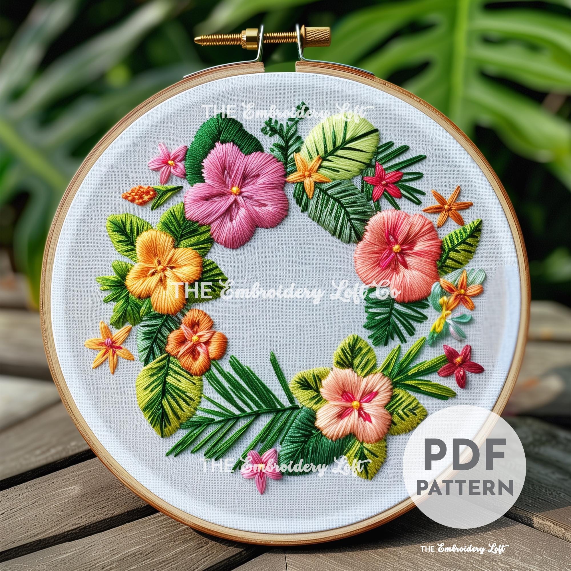Tropical Wreath Hand Embroidery Pattern