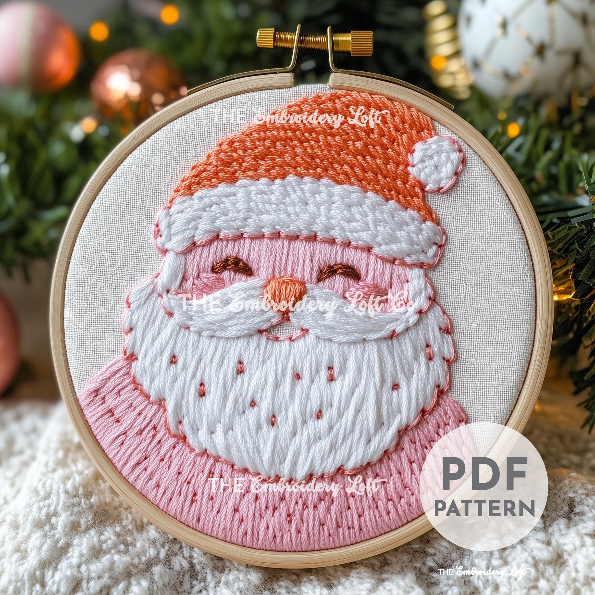 Pink Santa Hand Embroidery Pattern