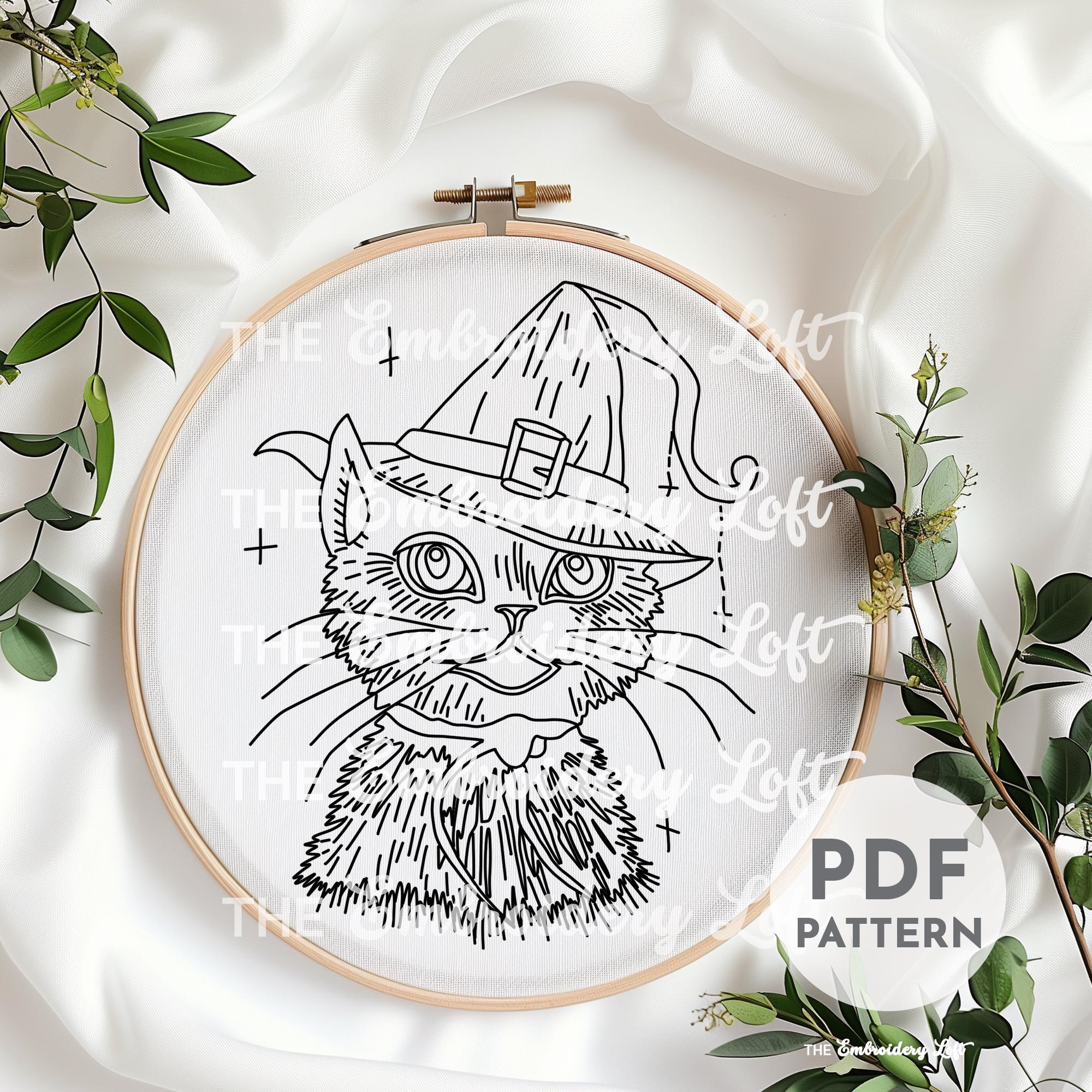 Witchy Cat Hand Embroidery Pattern