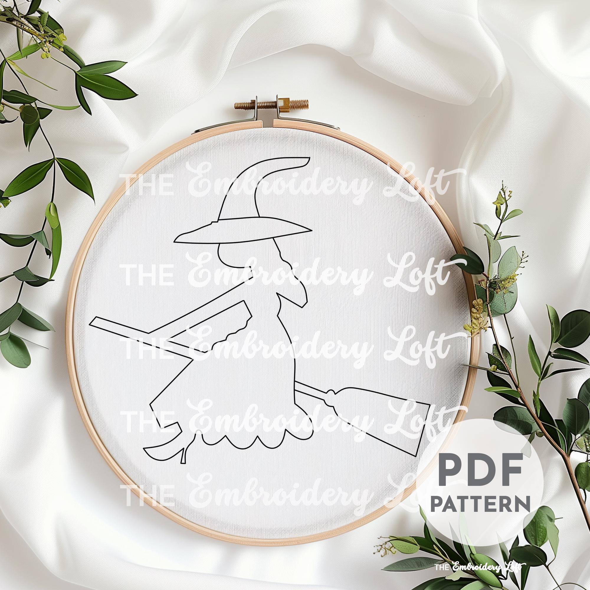 Flying Witch Hand Embroidery Pattern