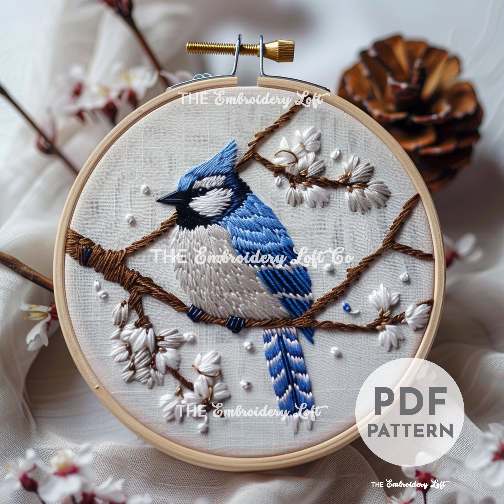 Winter Bluejay Hand Embroidery Pattern