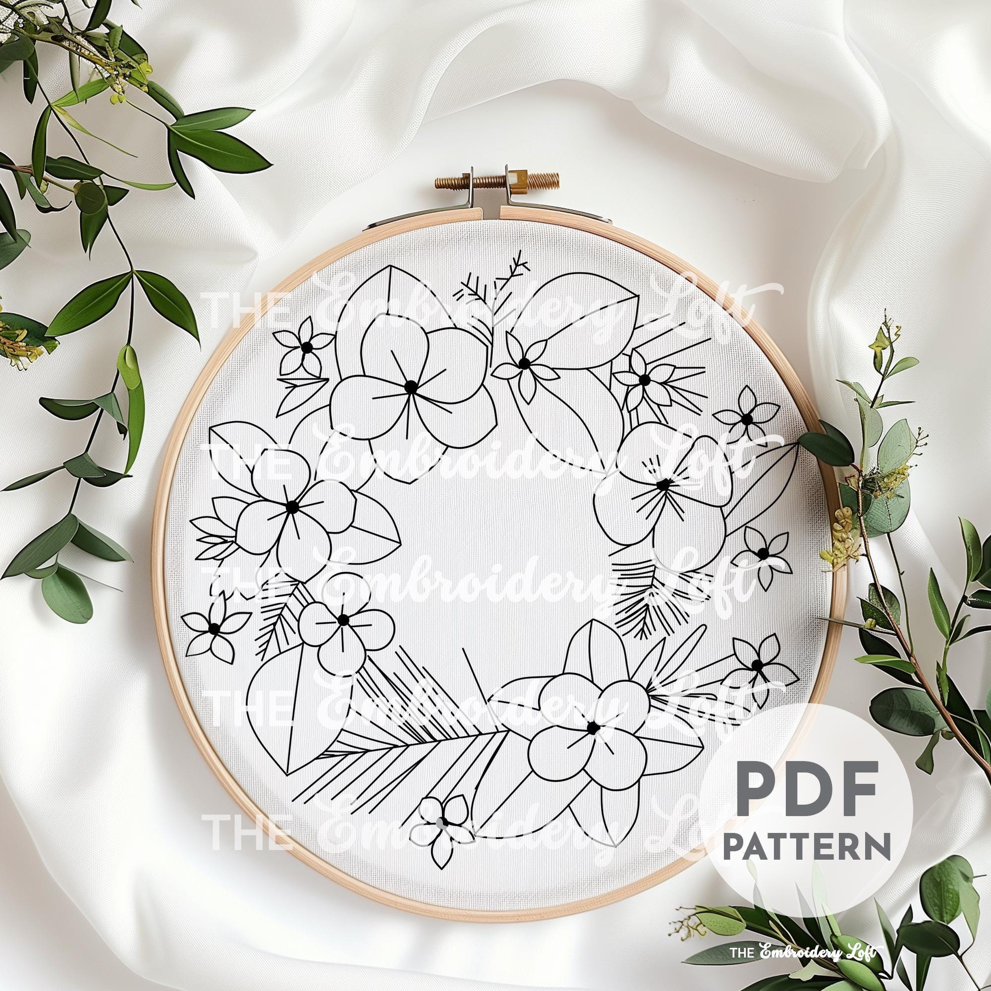 Tropical Wreath Hand Embroidery Pattern
