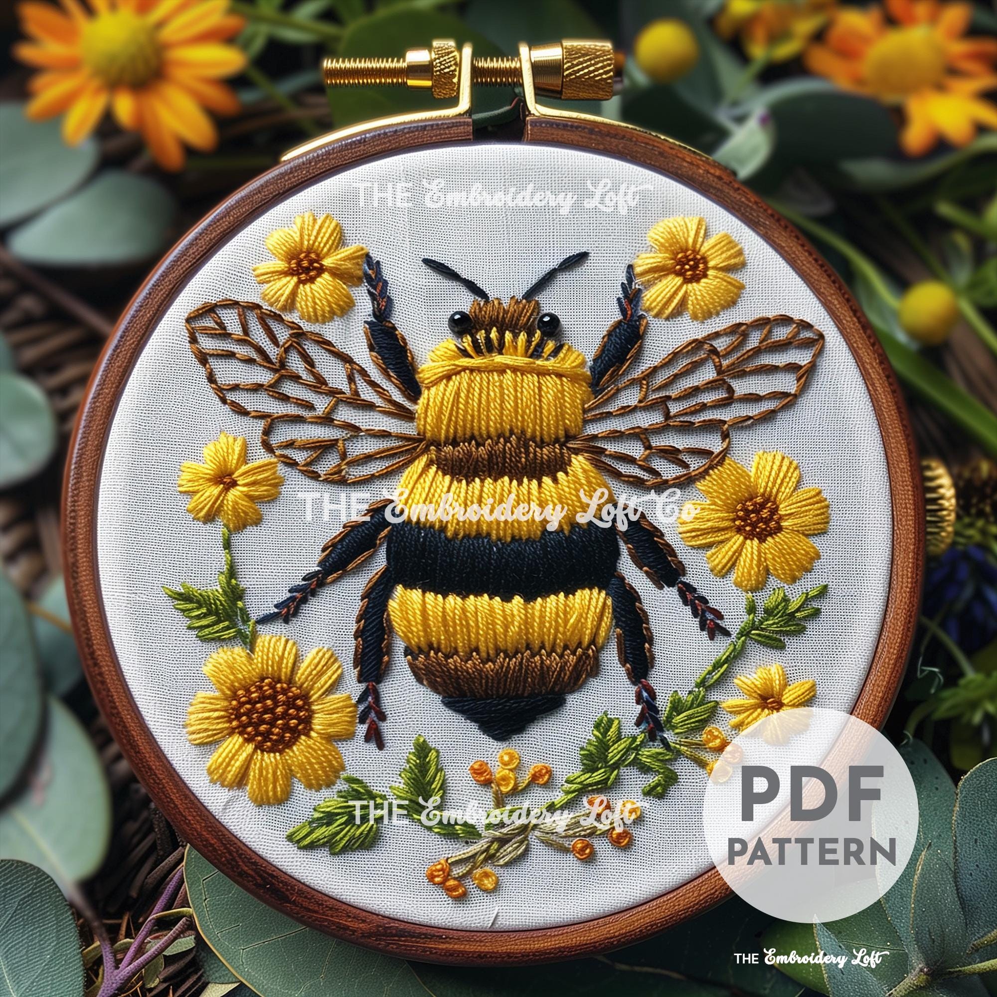 Bumble Bee Hand Embroidery Pattern