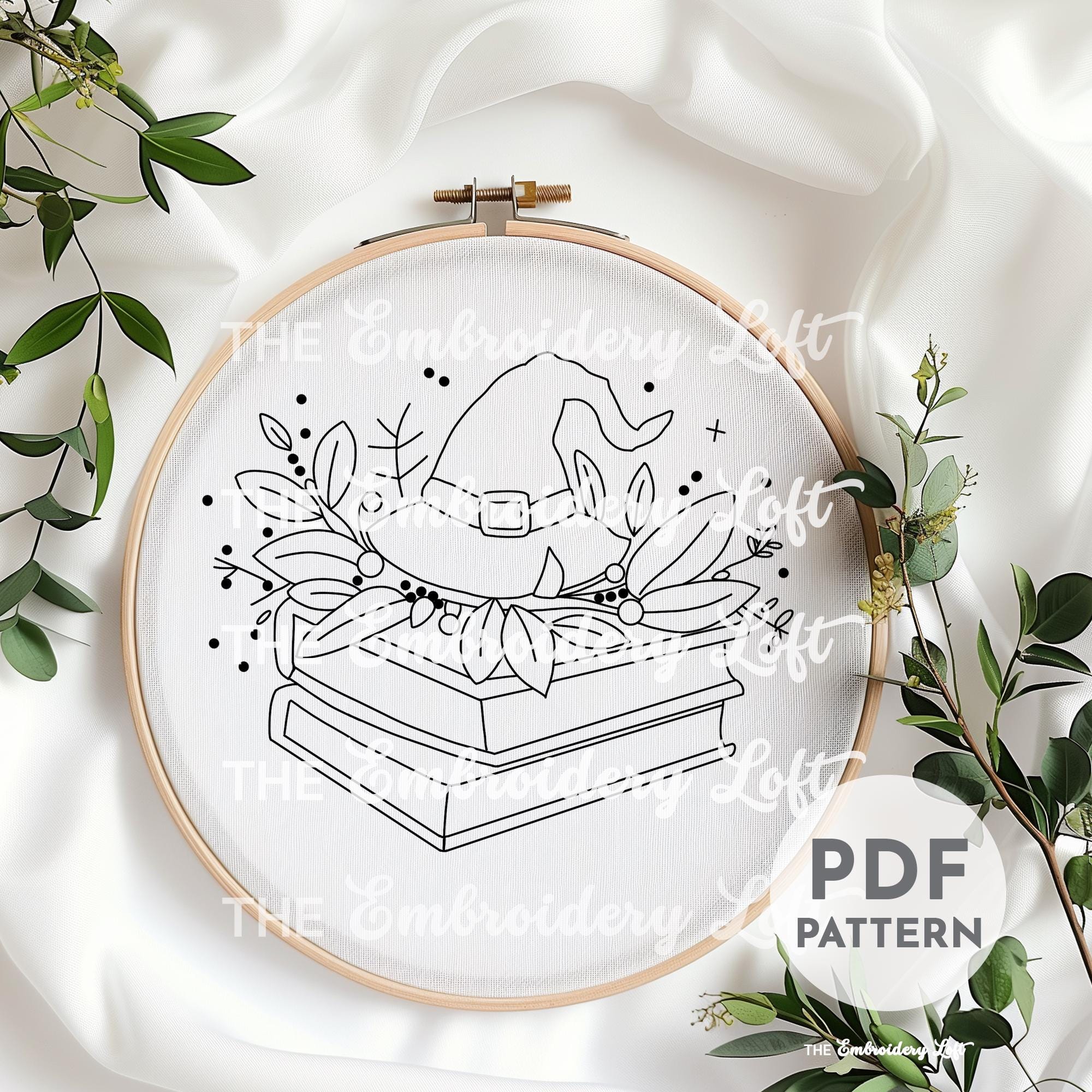 Witch Hat with Books Hand Embroidery Pattern