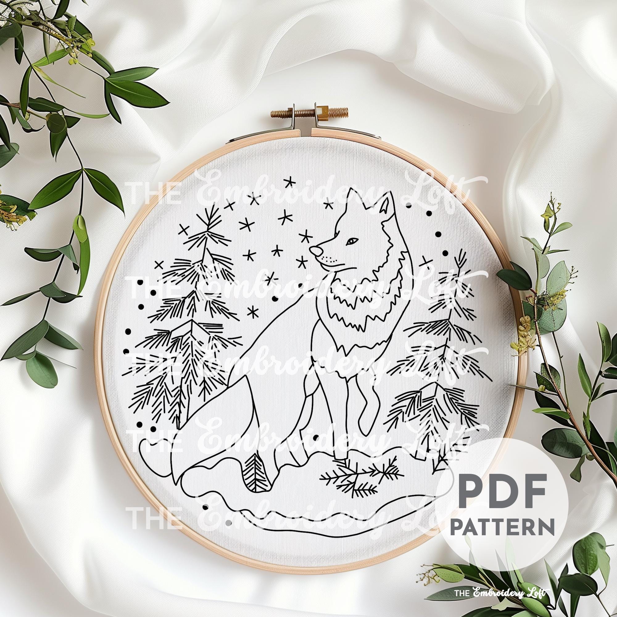Winter Wolf Hand Embroidery Pattern