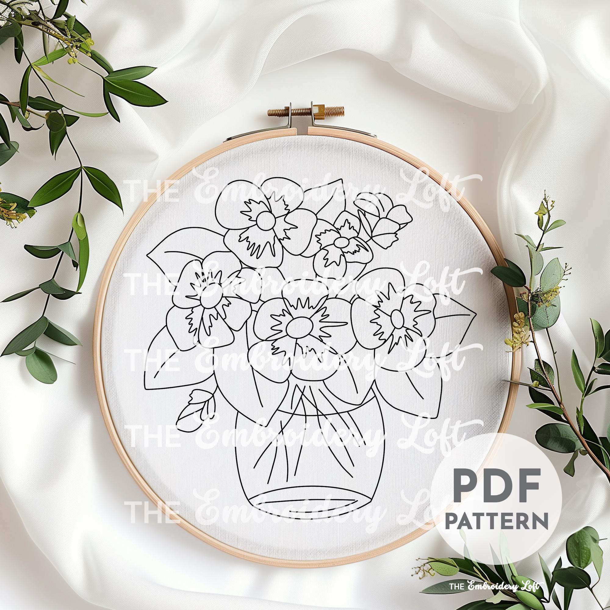 Vase of Violets Hand Embroidery Pattern