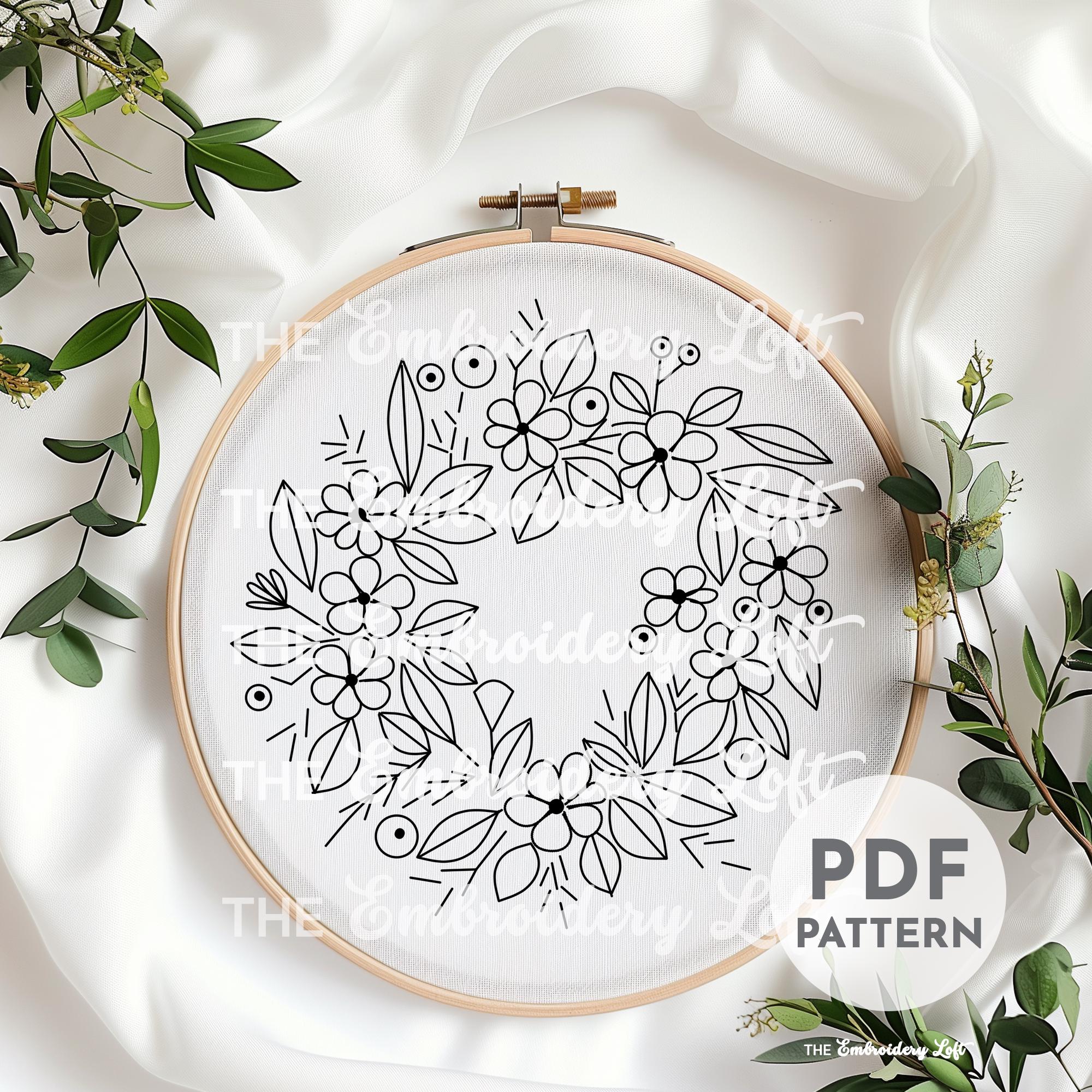 Wedding Floral Wreath Hand Embroidery Pattern