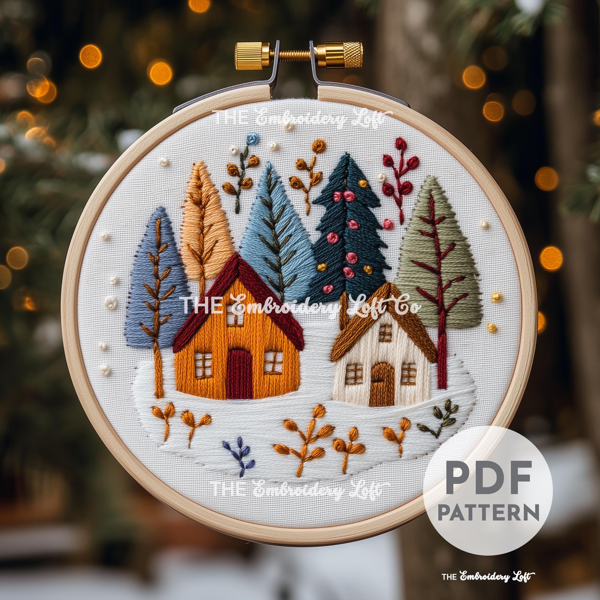 Christmas Village Hand Embroidery Pattern