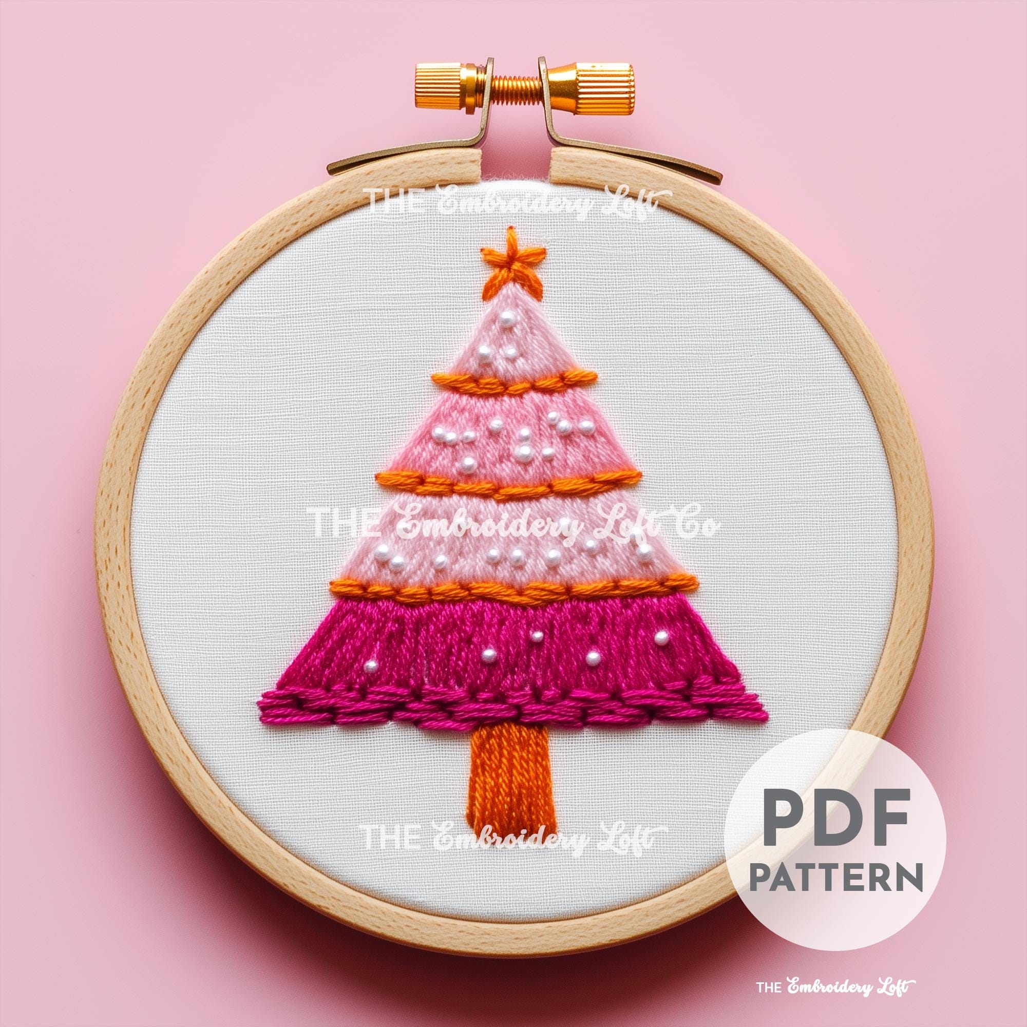 Pink Christmas Tree Hand Embroidery Pattern