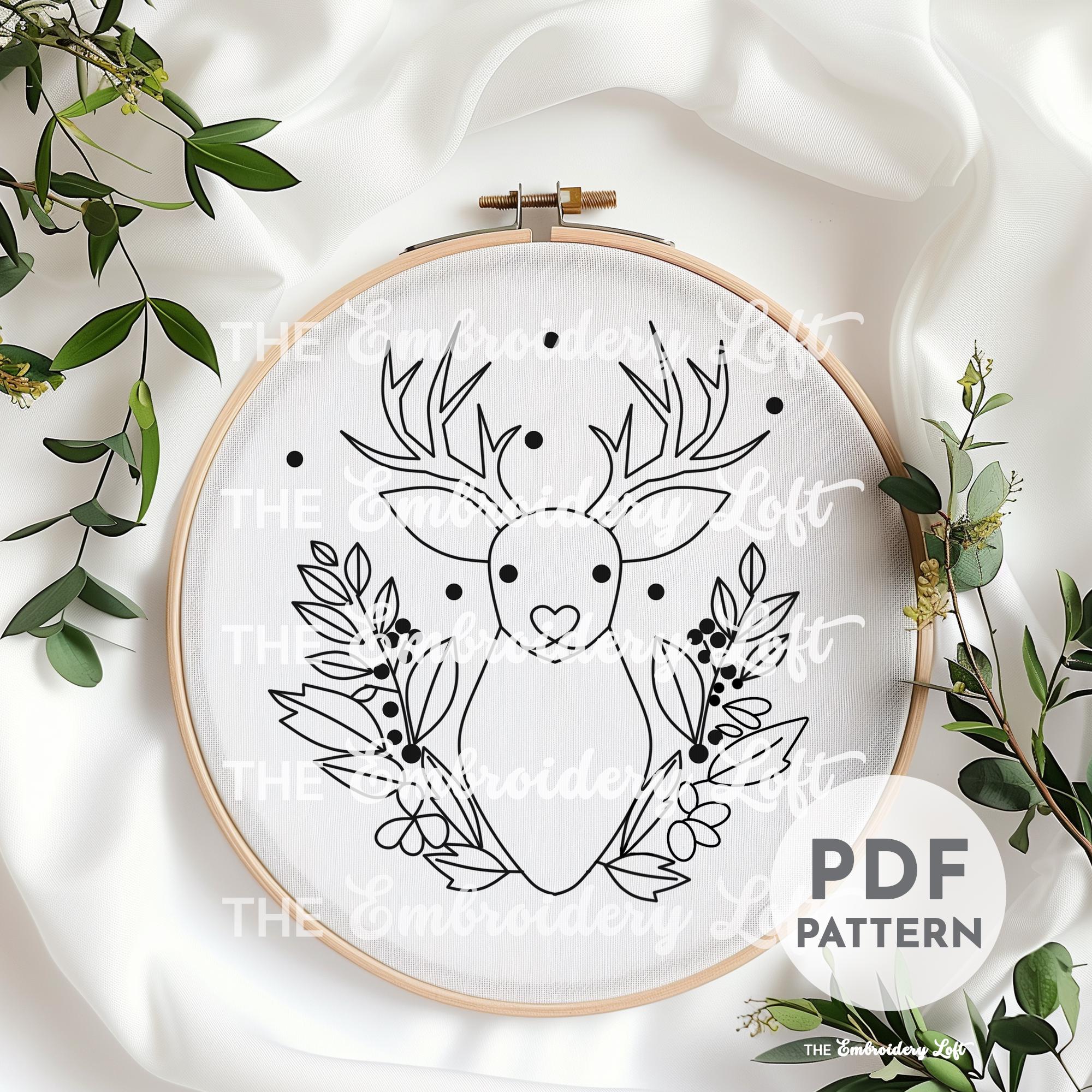 White Reindeer Hand Embroidery Pattern