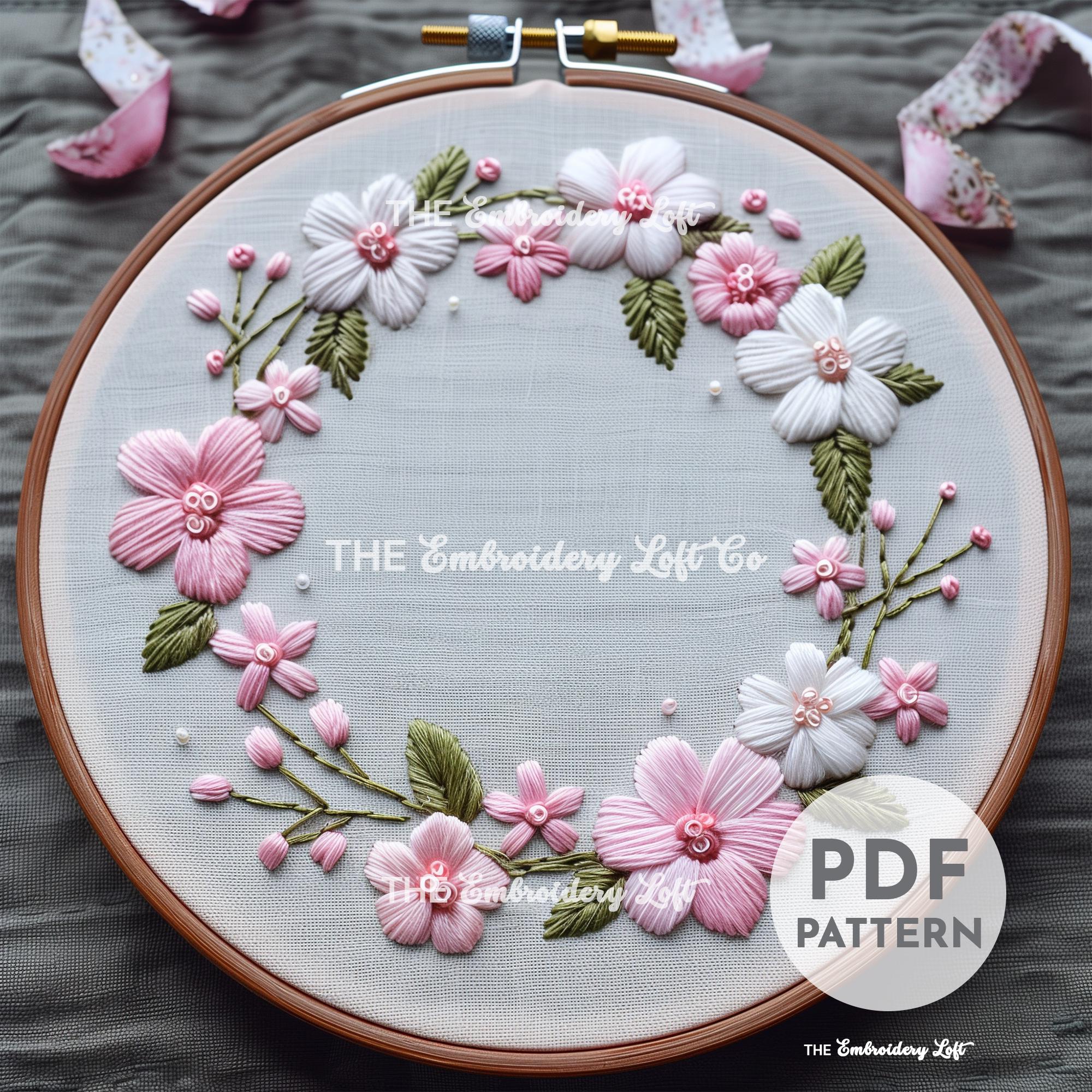 Pink and White Hand Embroidery Pattern