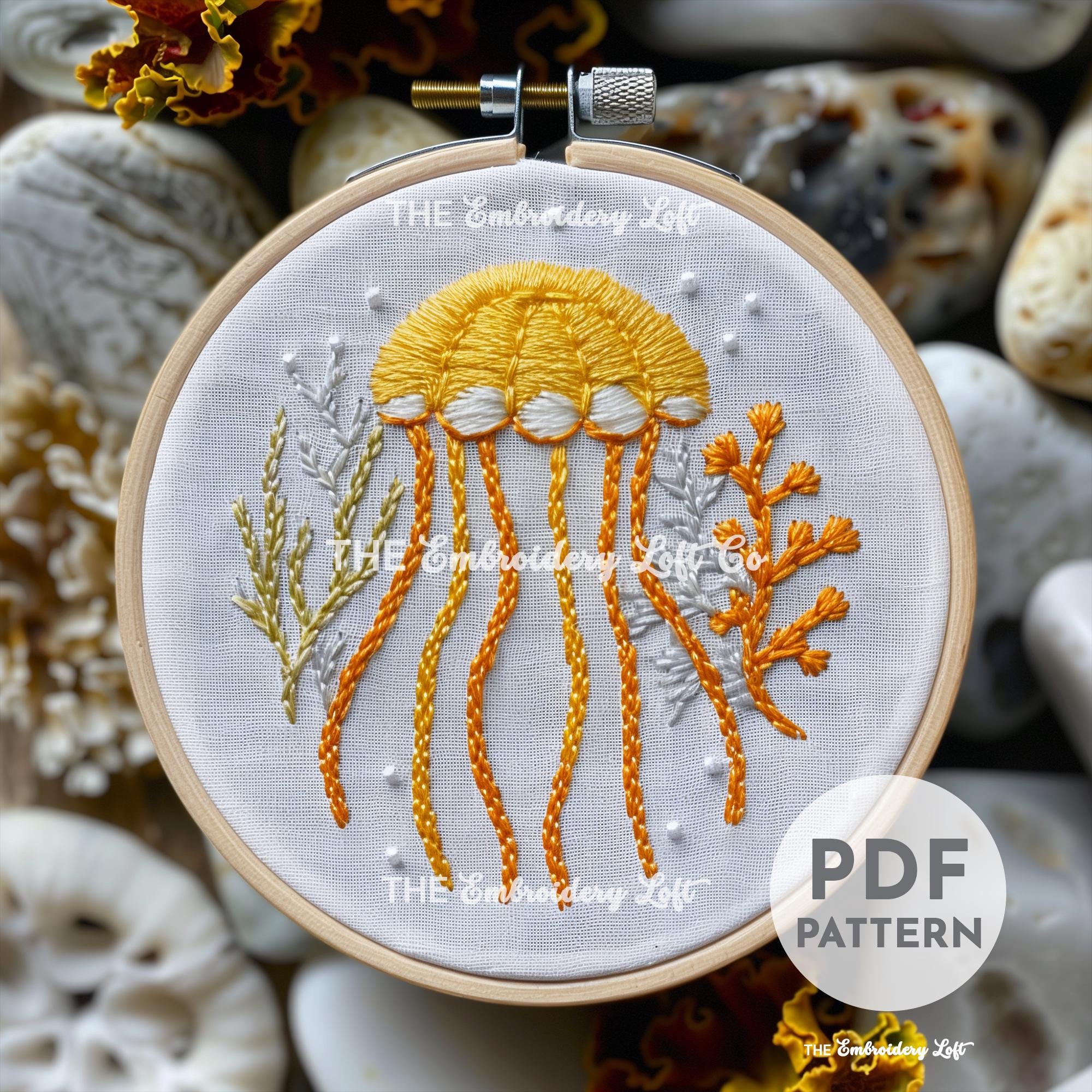Yellow Jellyfish Hand Embroidery Pattern