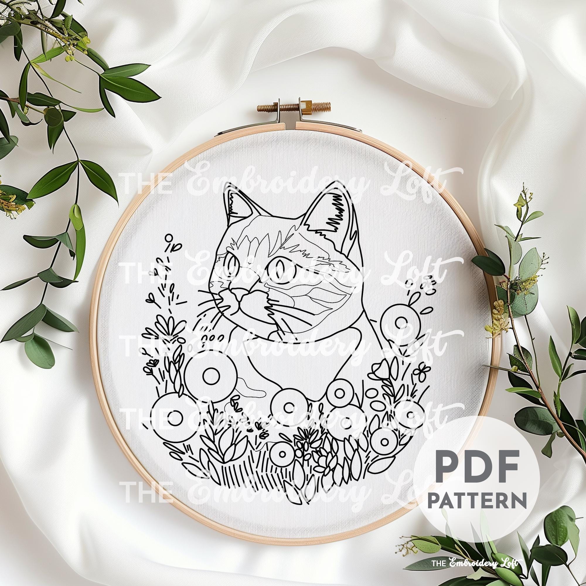 Tabby Cat Hand Embroidery Pattern
