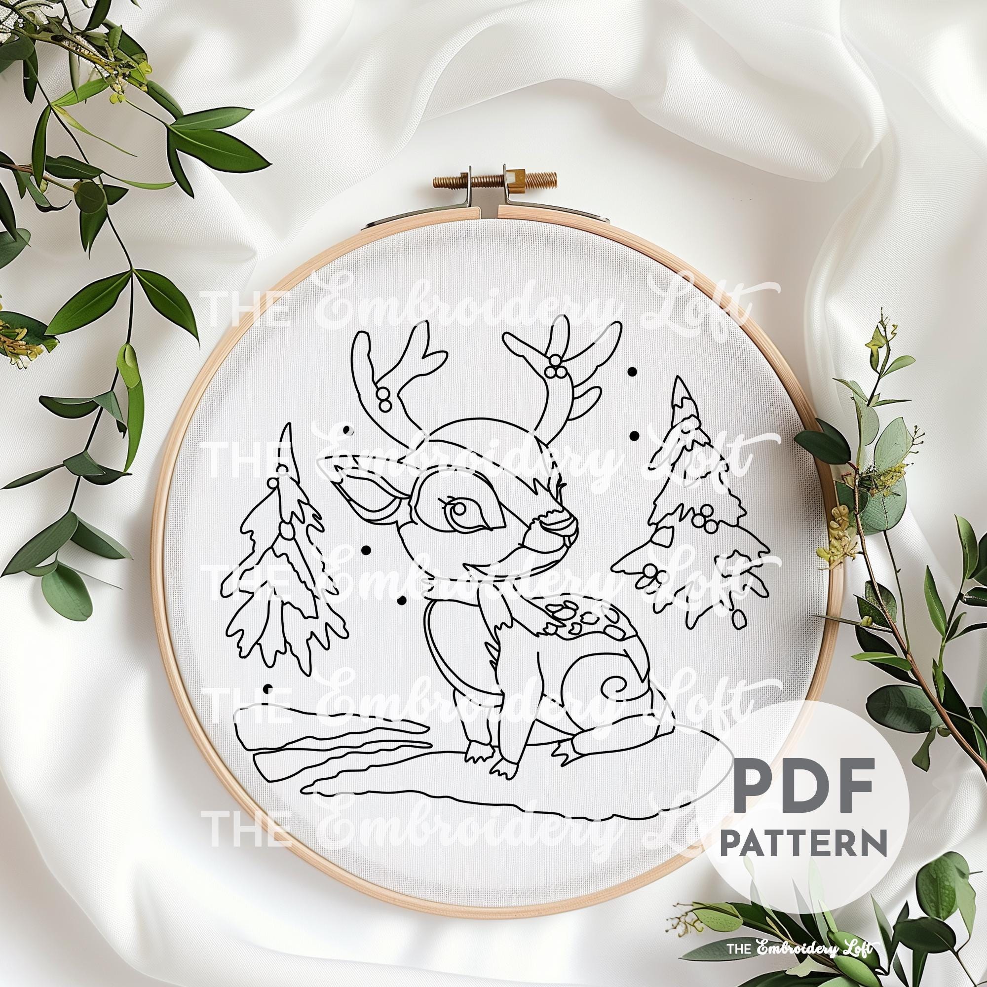 Winter Deer Hand Embroidery Pattern