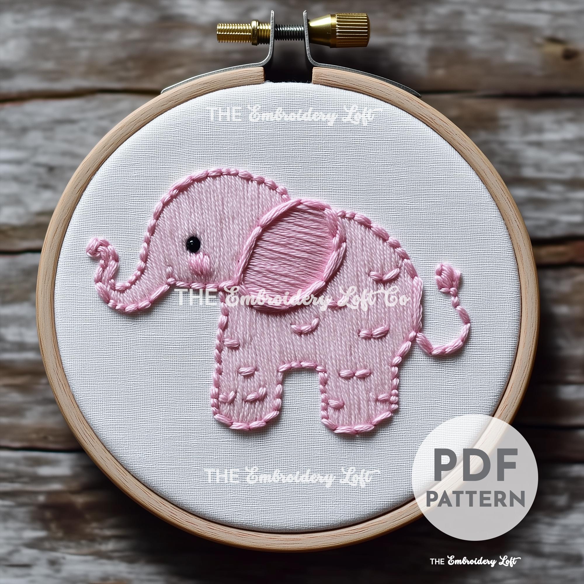 Pink Baby Elephant Hand Embroidery Pattern