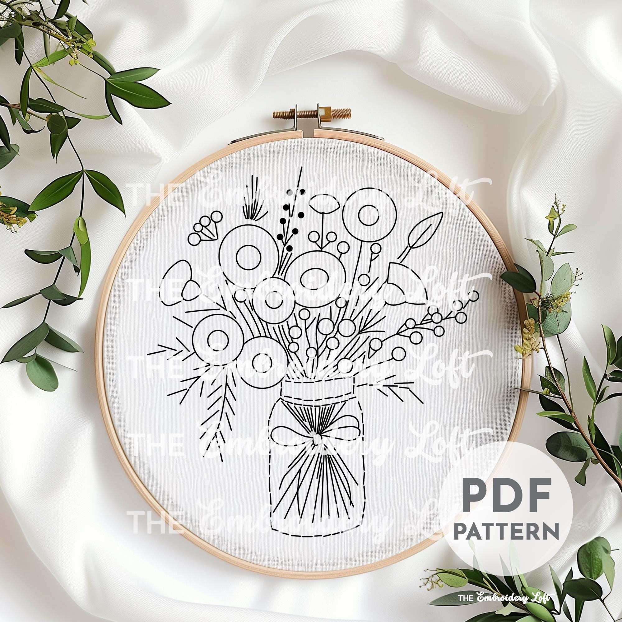 Vase of Wildflowers Hand Embroidery Pattern