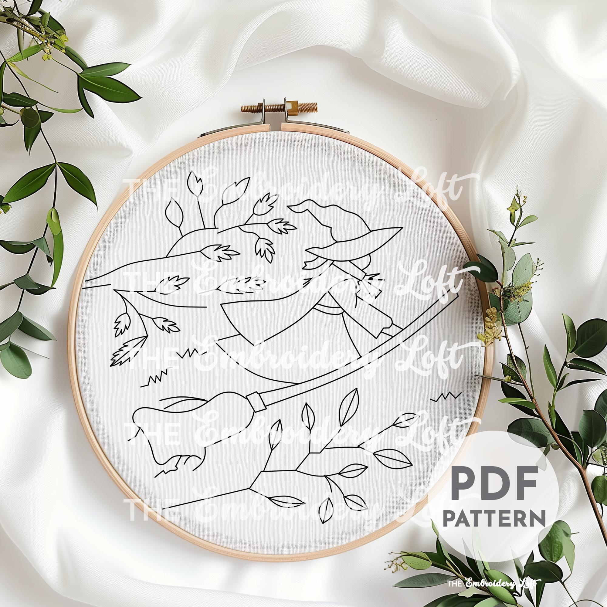 Flying Witch Hand Embroidery Pattern
