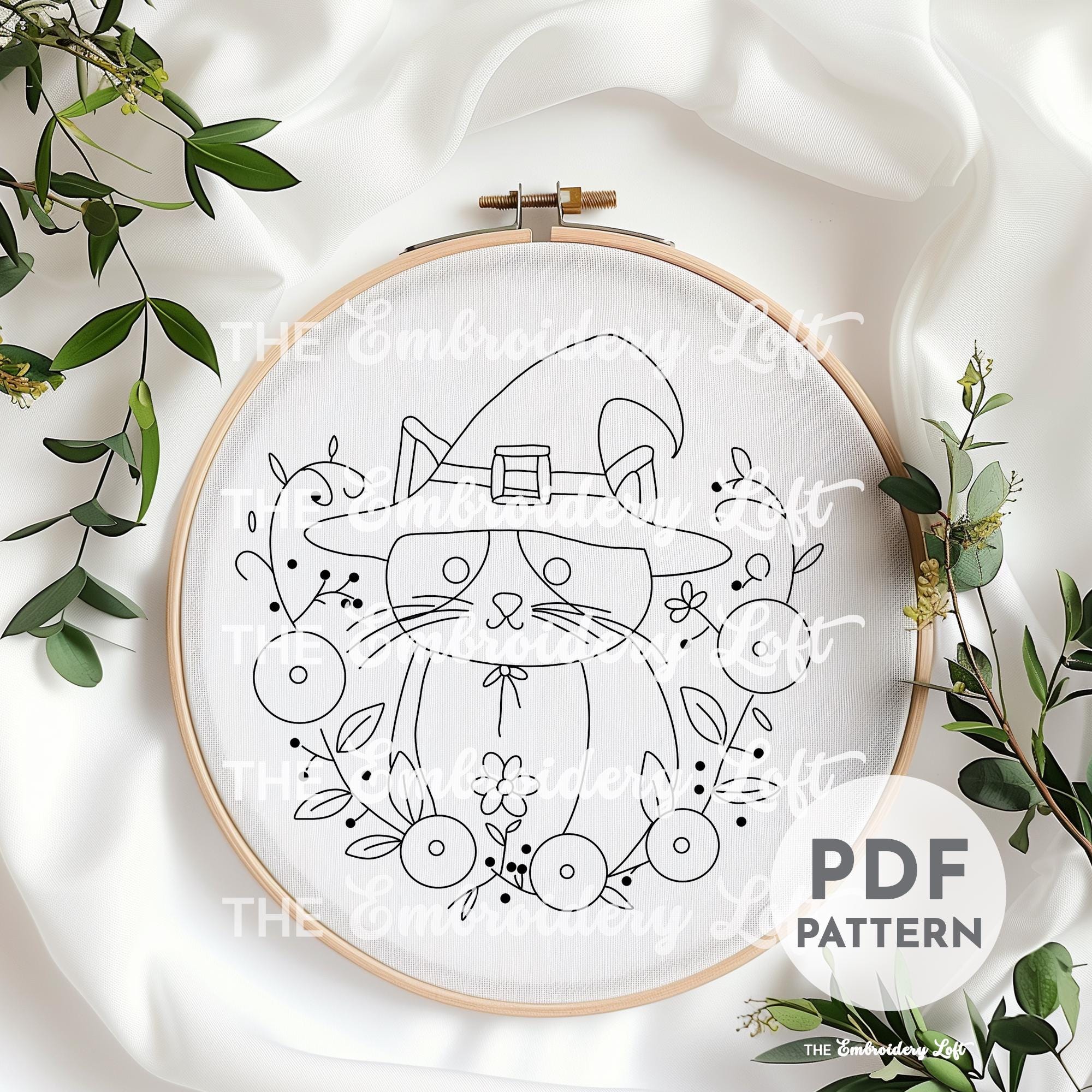 Witchy Cat Hand Embroidery Pattern