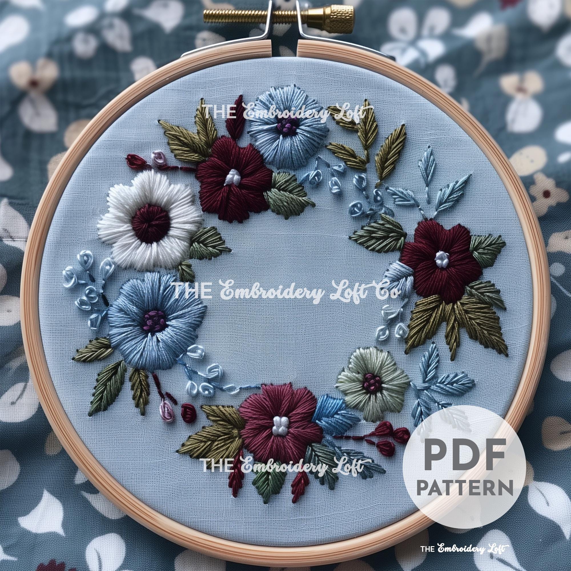 Blue Wreath Hand Embroidery Pattern