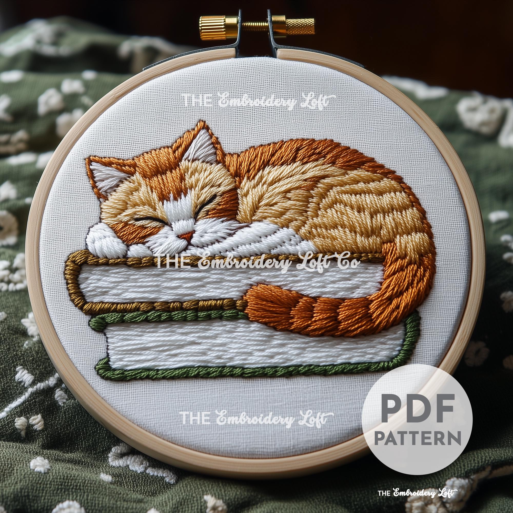 Sleeping Orange Cat Hand Embroidery Pattern