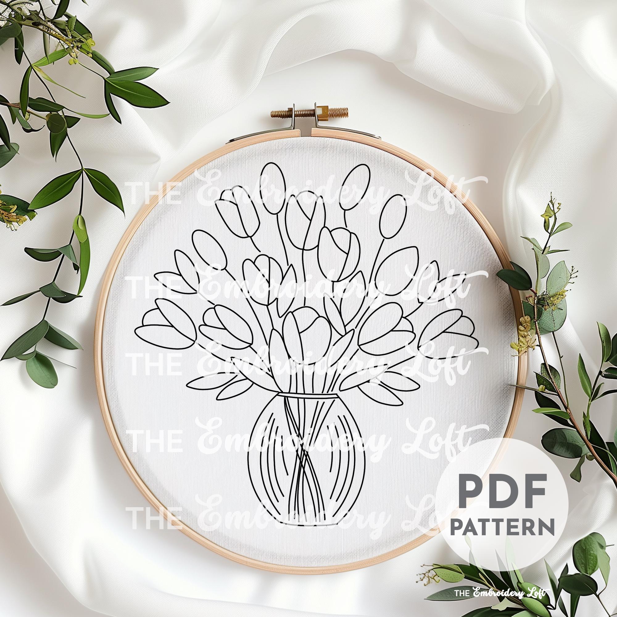 Vase of Tulips Hand Embroidery Pattern