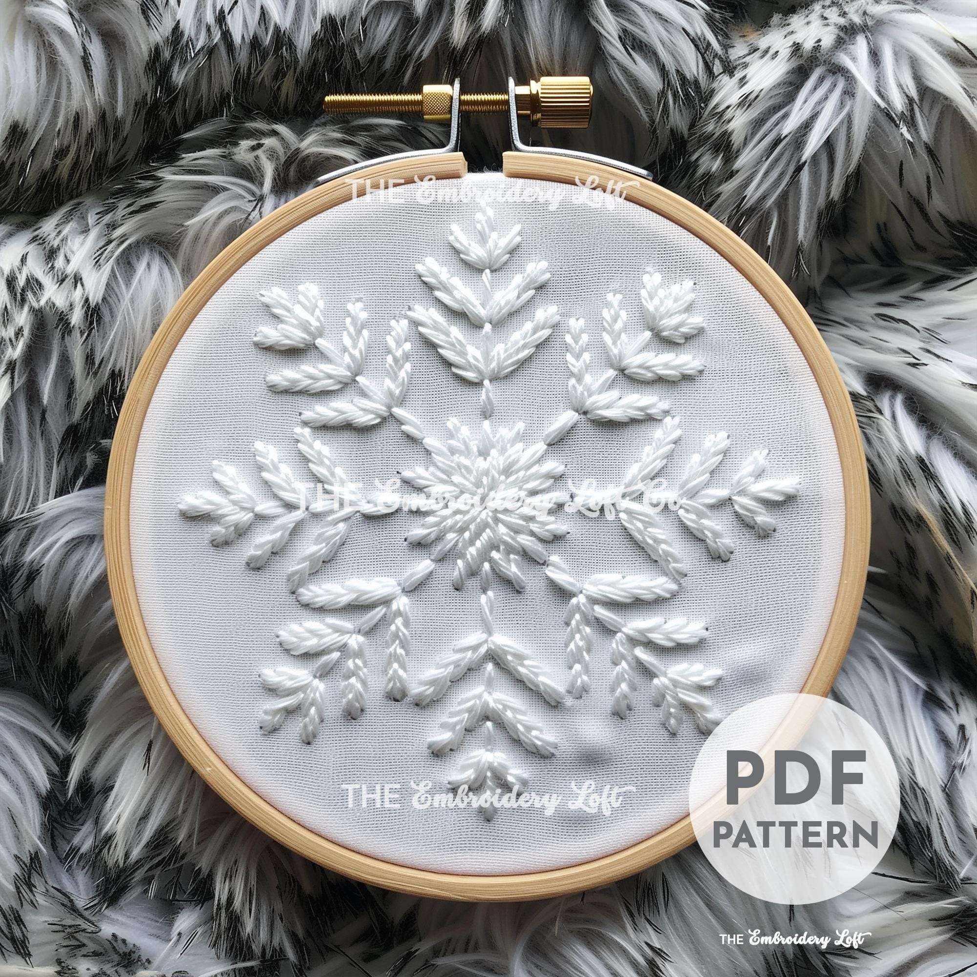 White Snowflake Hand Embroidery Pattern