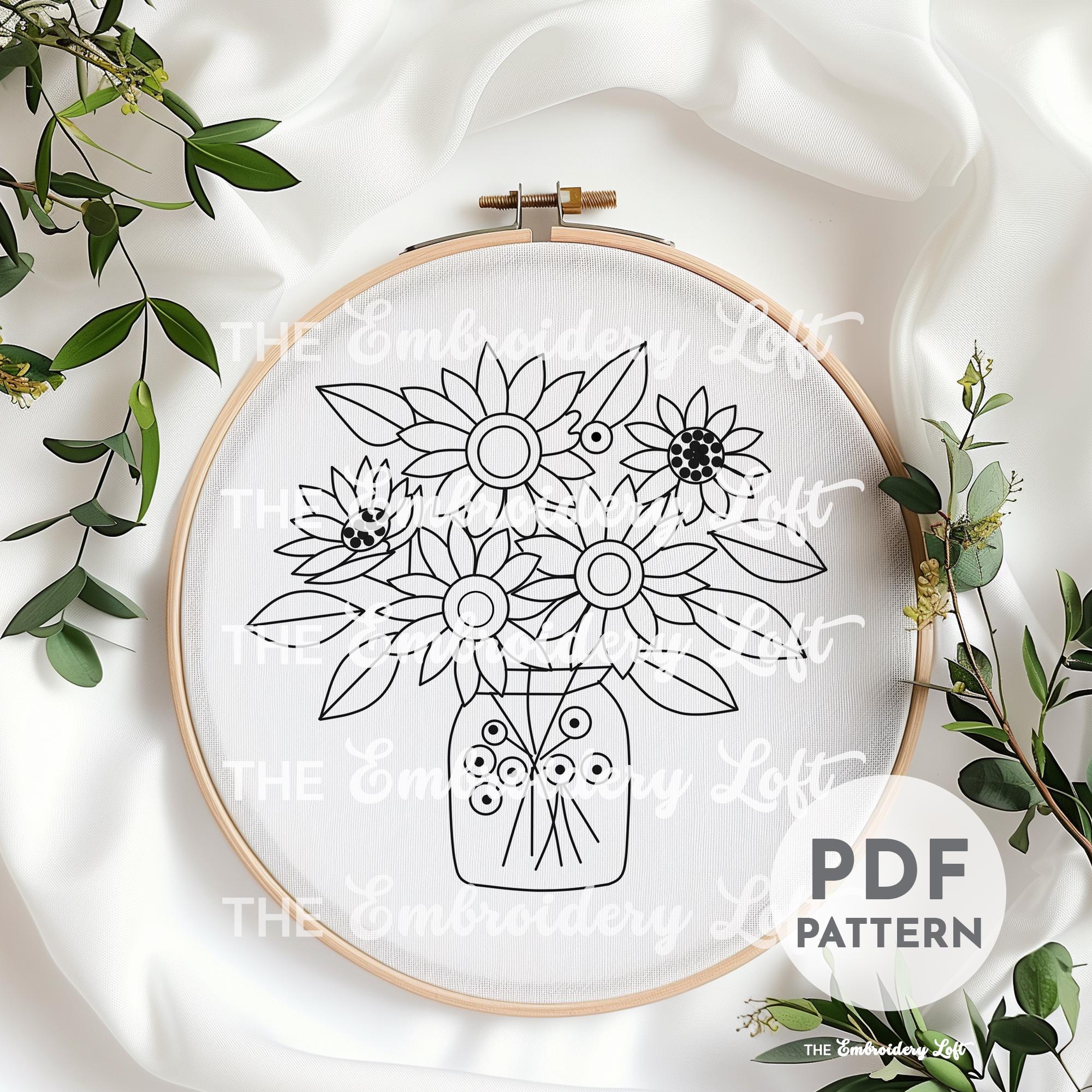 Vase of Sunflowers Hand Embroidery Pattern