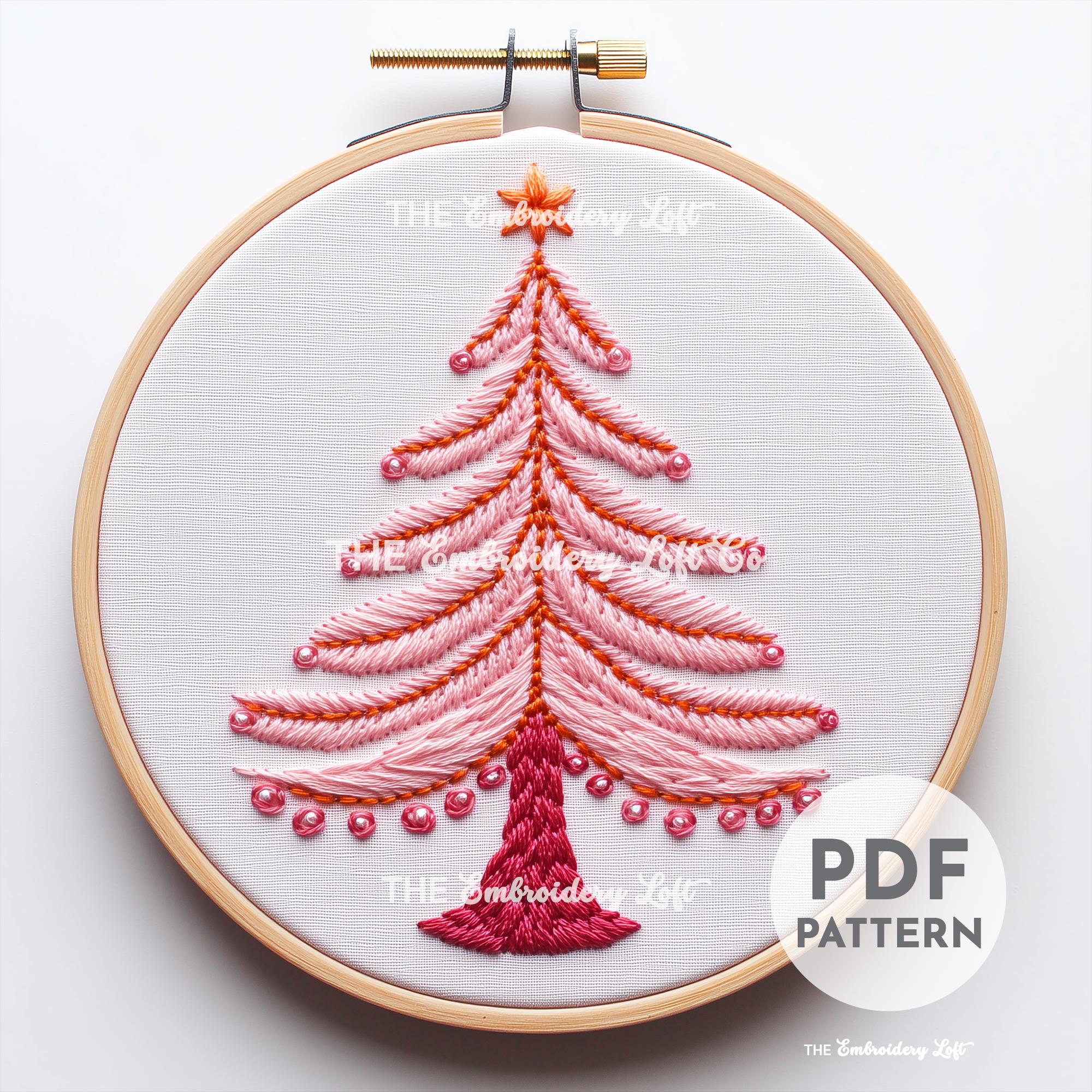 Pink Christmas Tree Hand Embroidery Pattern