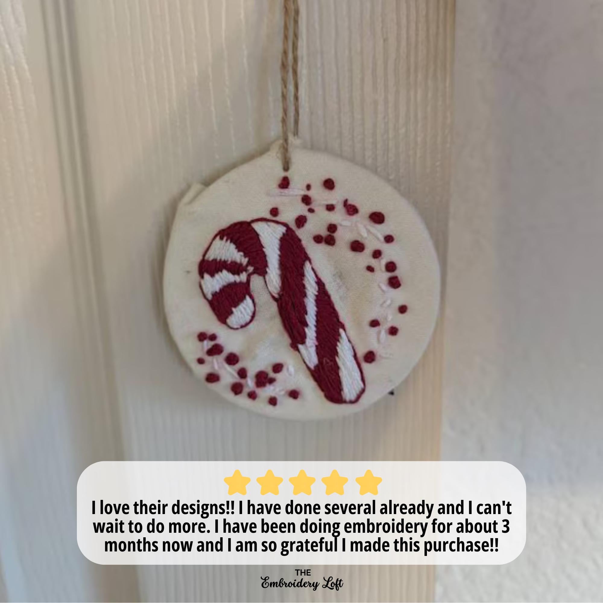 Peppermint Candy Cane Hand Embroidery Pattern