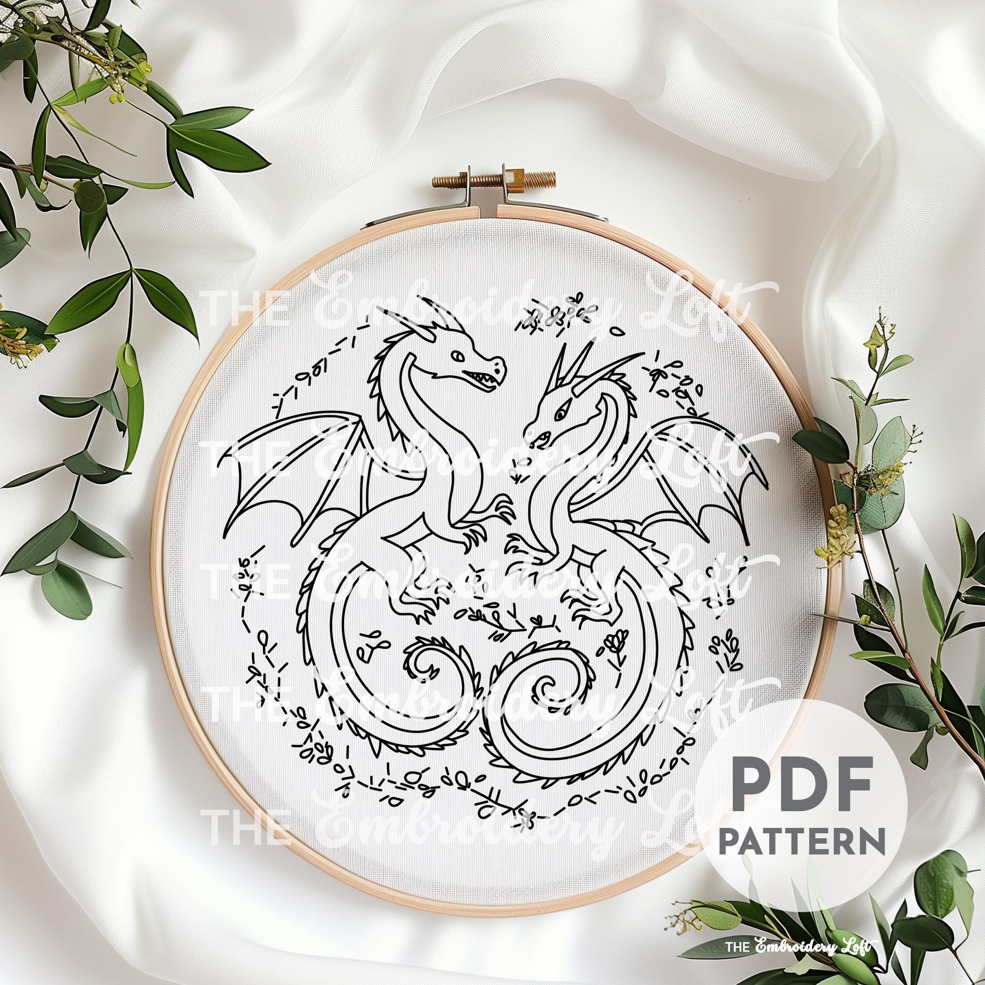 Twin Dragons Hand Embroidery Pattern