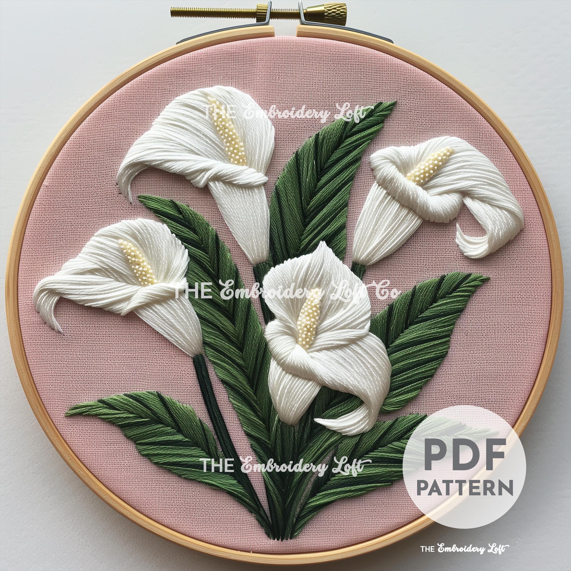 Bunch of Peace Lilies Hand Embroidery Pattern