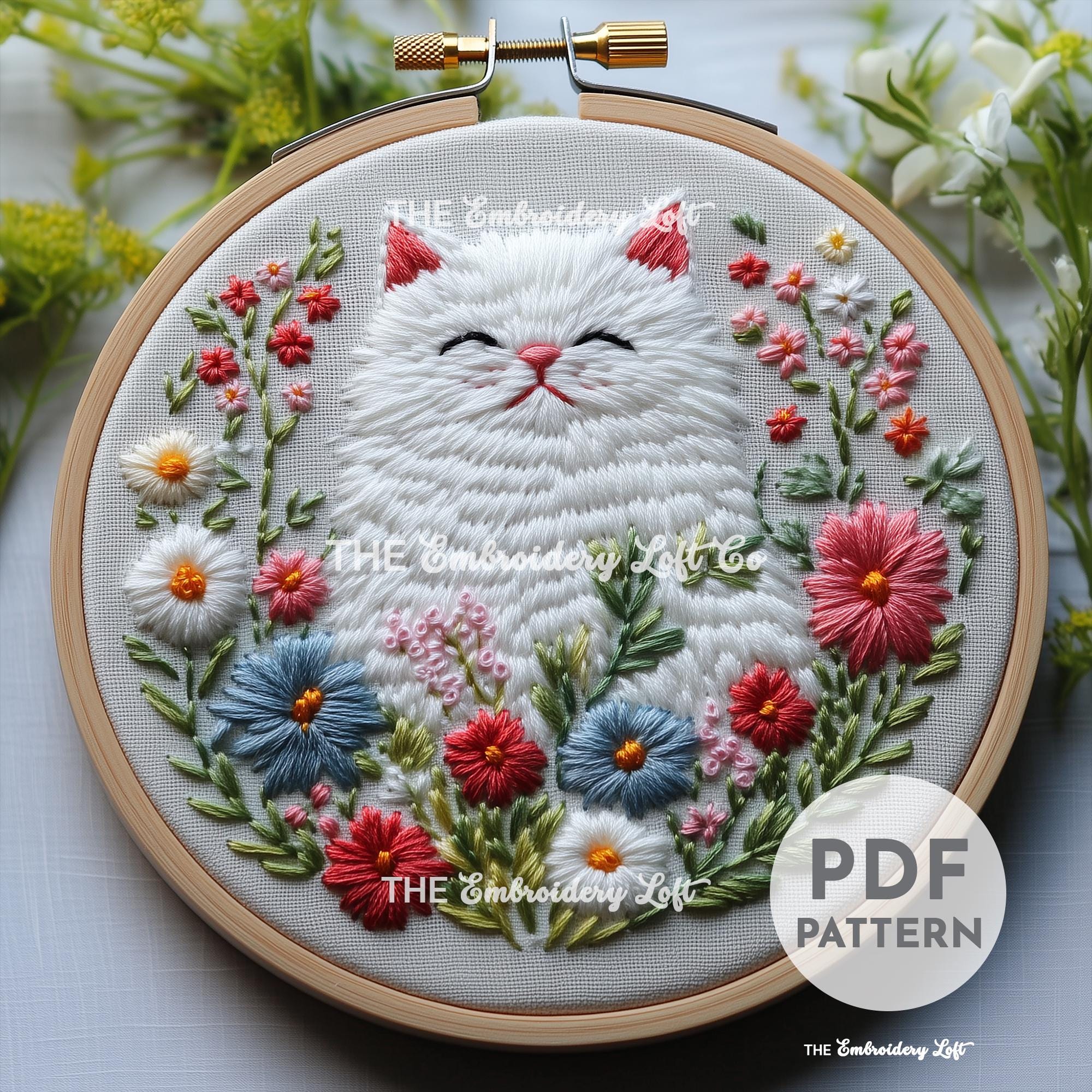 Persian Cat Hand Embroidery Pattern