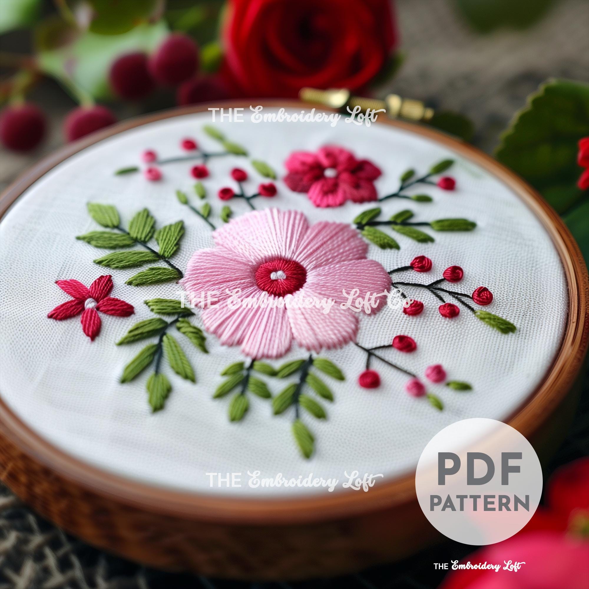 Pink Folk Flower Hand Embroidery Pattern