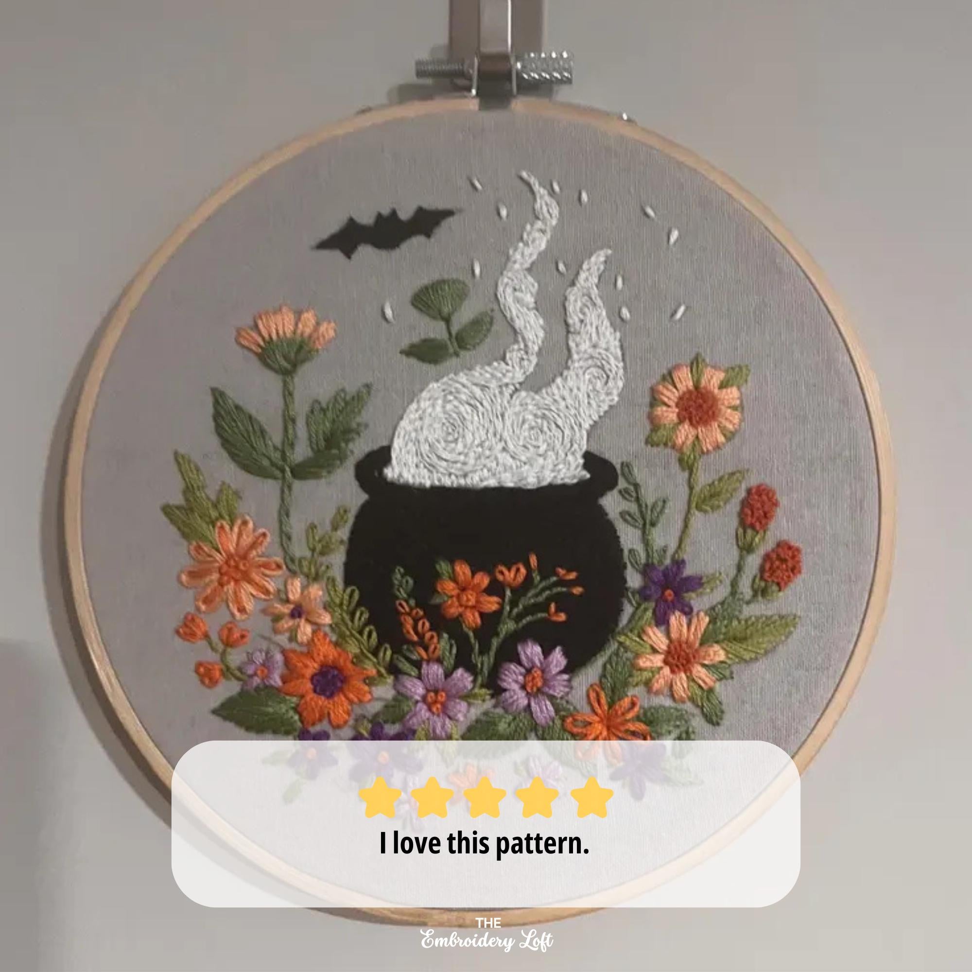 Floral Cauldron Hand Embroidery Pattern
