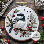 Christmas Chickadee Hand Embroidery Pattern