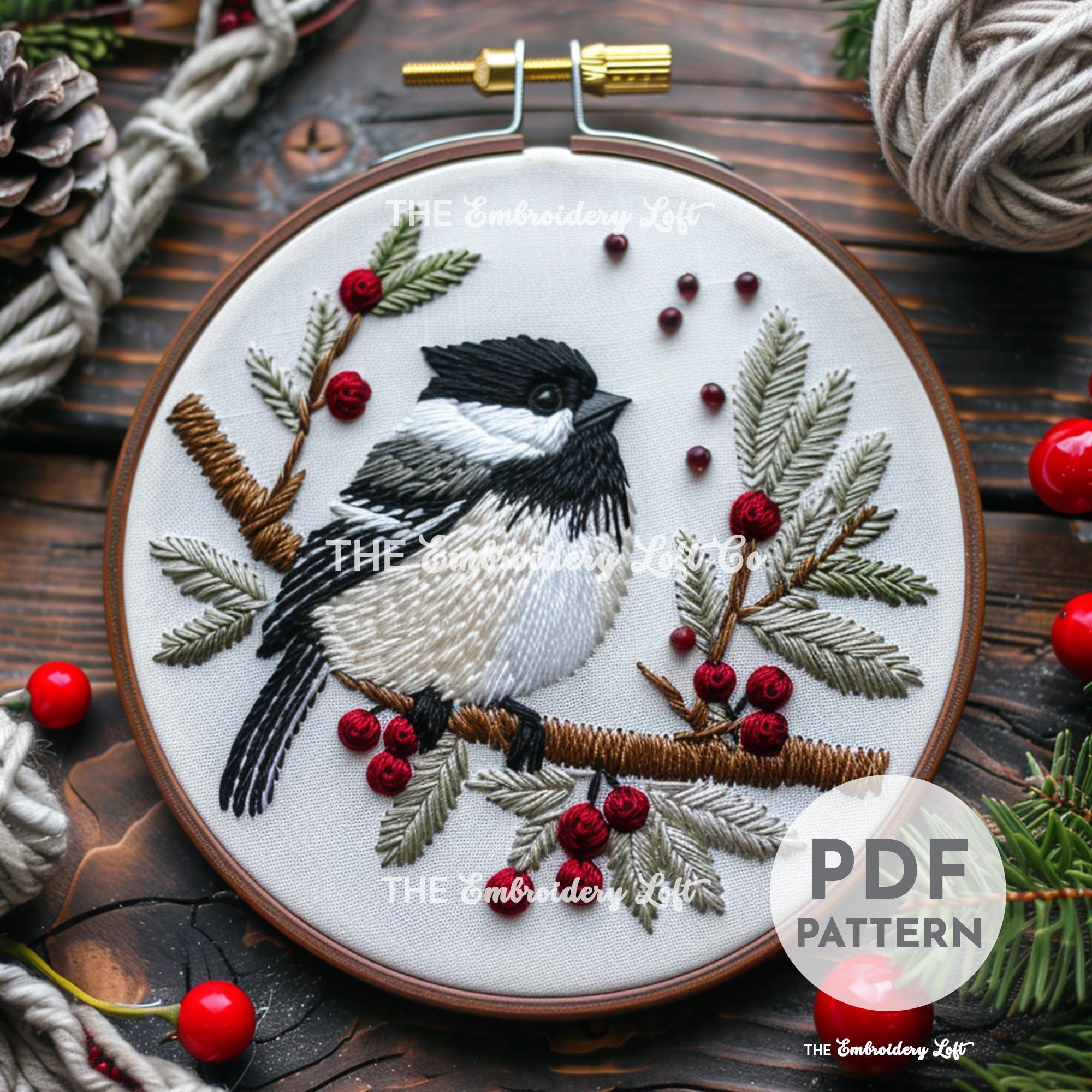 Christmas Chickadee Hand Embroidery Pattern