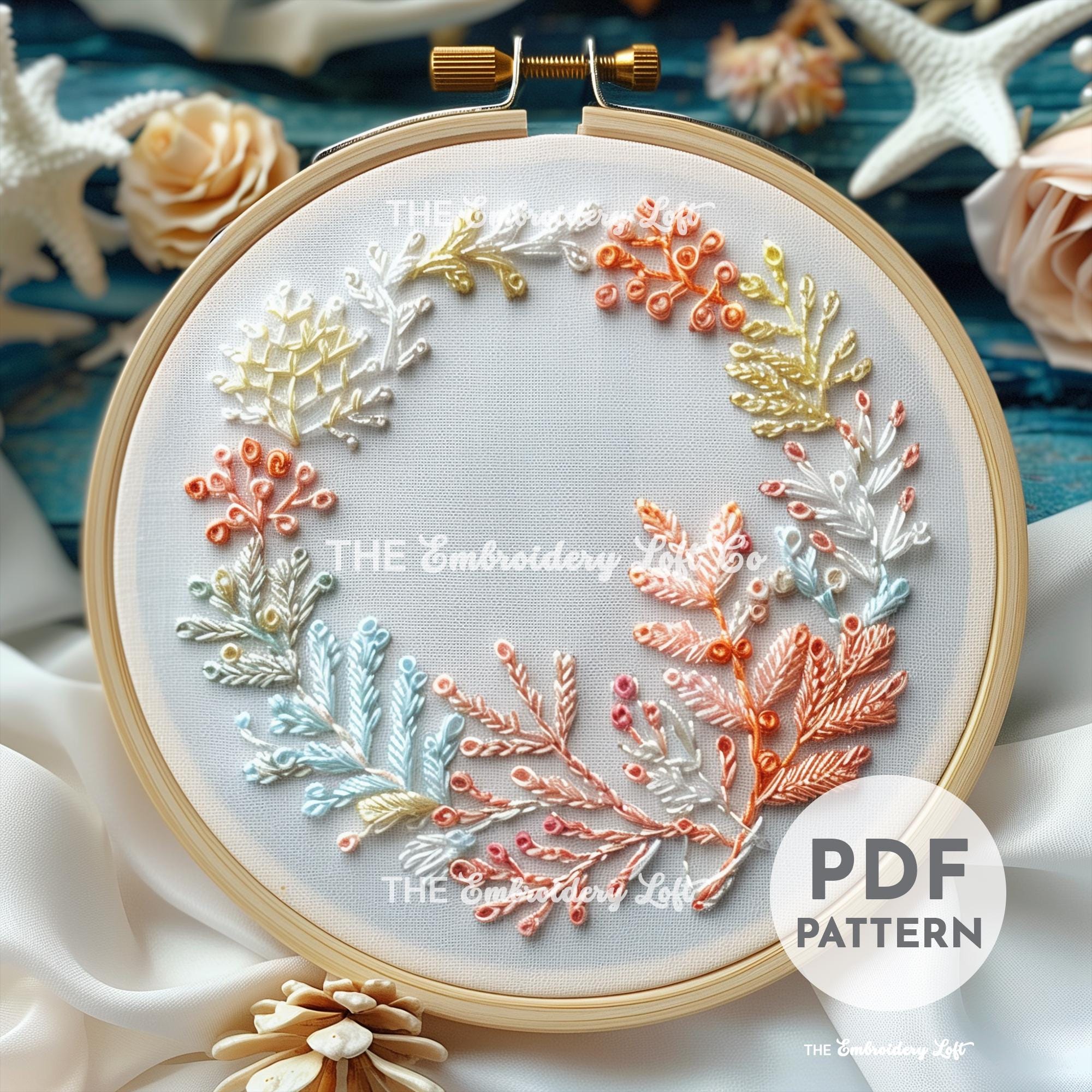 Coral Wreath Hand Embroidery Pattern