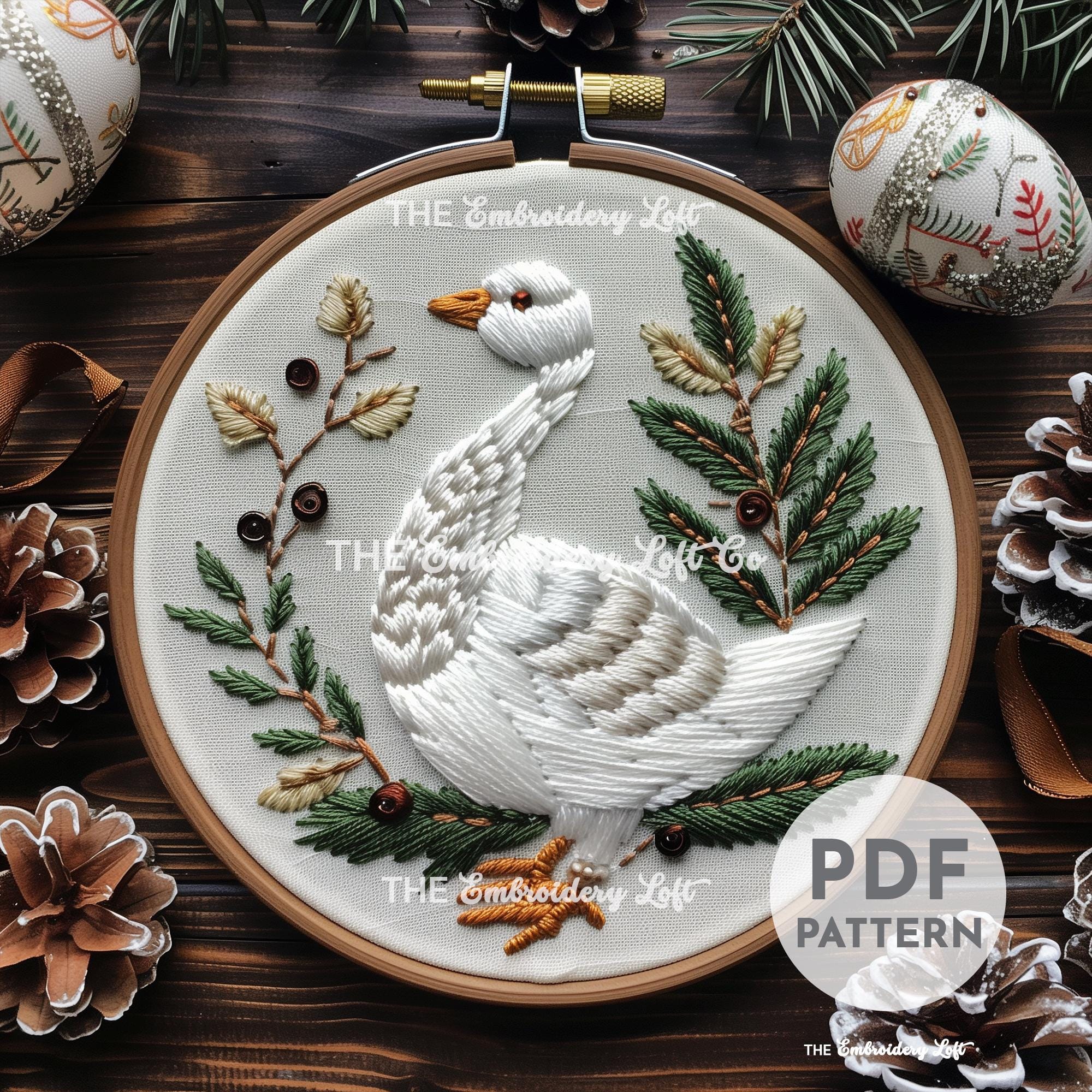 Twelve Days of Christmas, Winter Goose Hand Embroidery Pattern